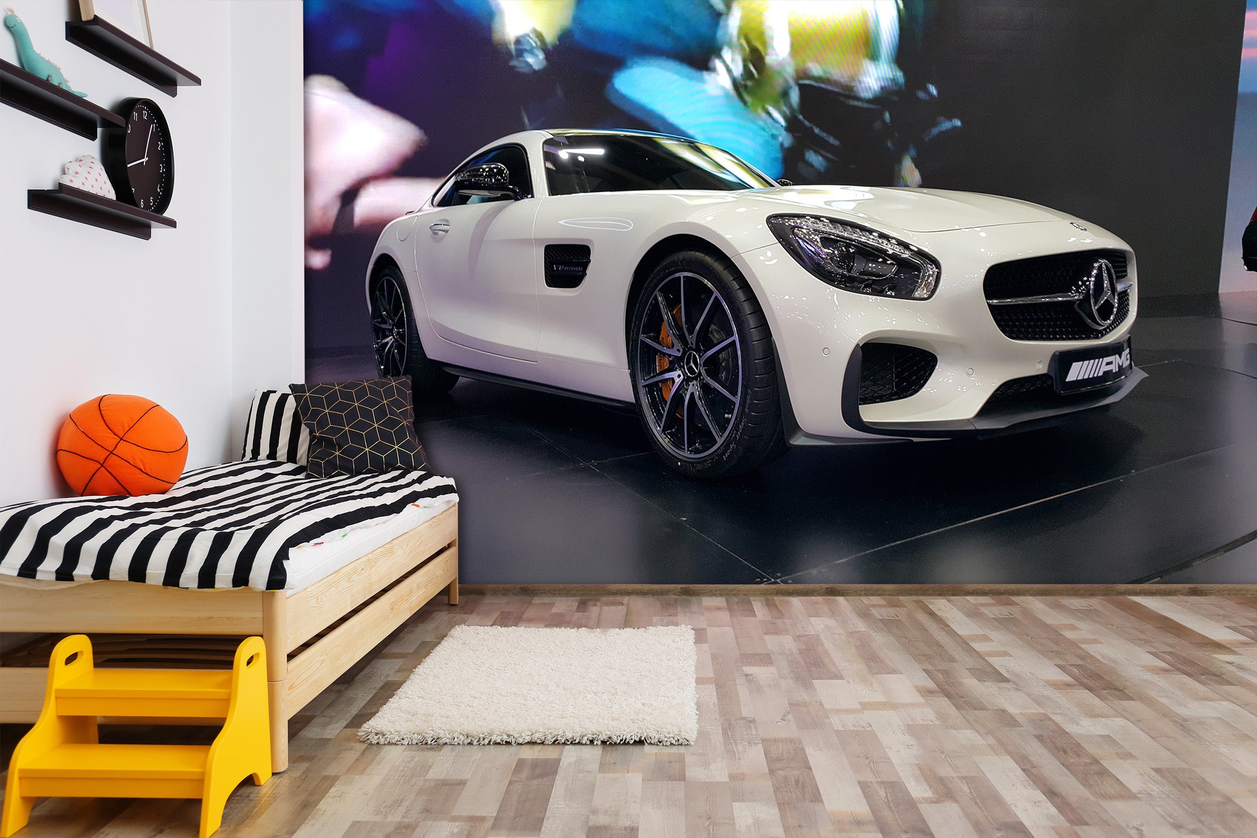 3D White Sports Car 060 Vehicle Wall Murals