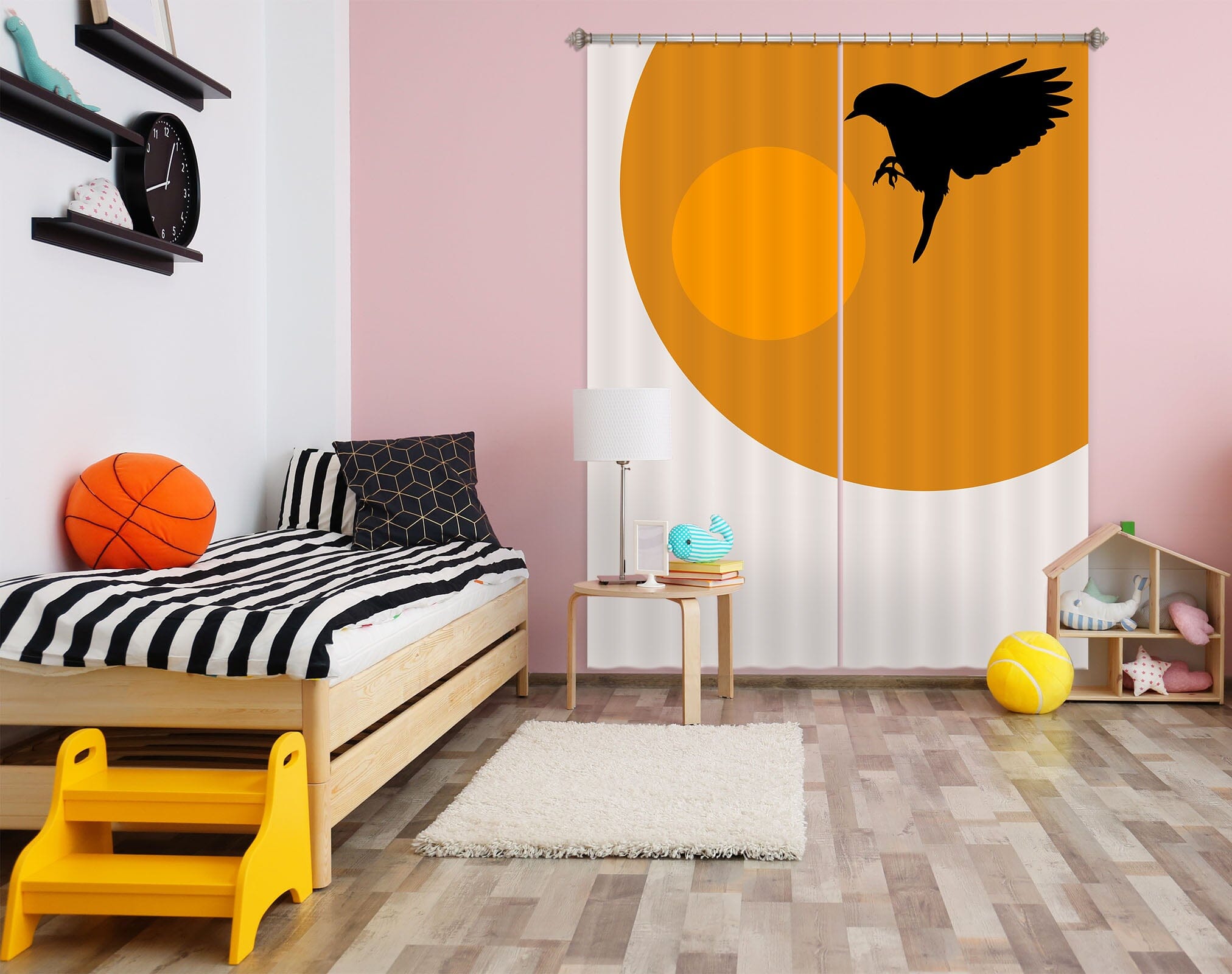 3D Yellow Sun Bird 1118 Boris Draschoff Curtain Curtains Drapes Curtains AJ Creativity Home 