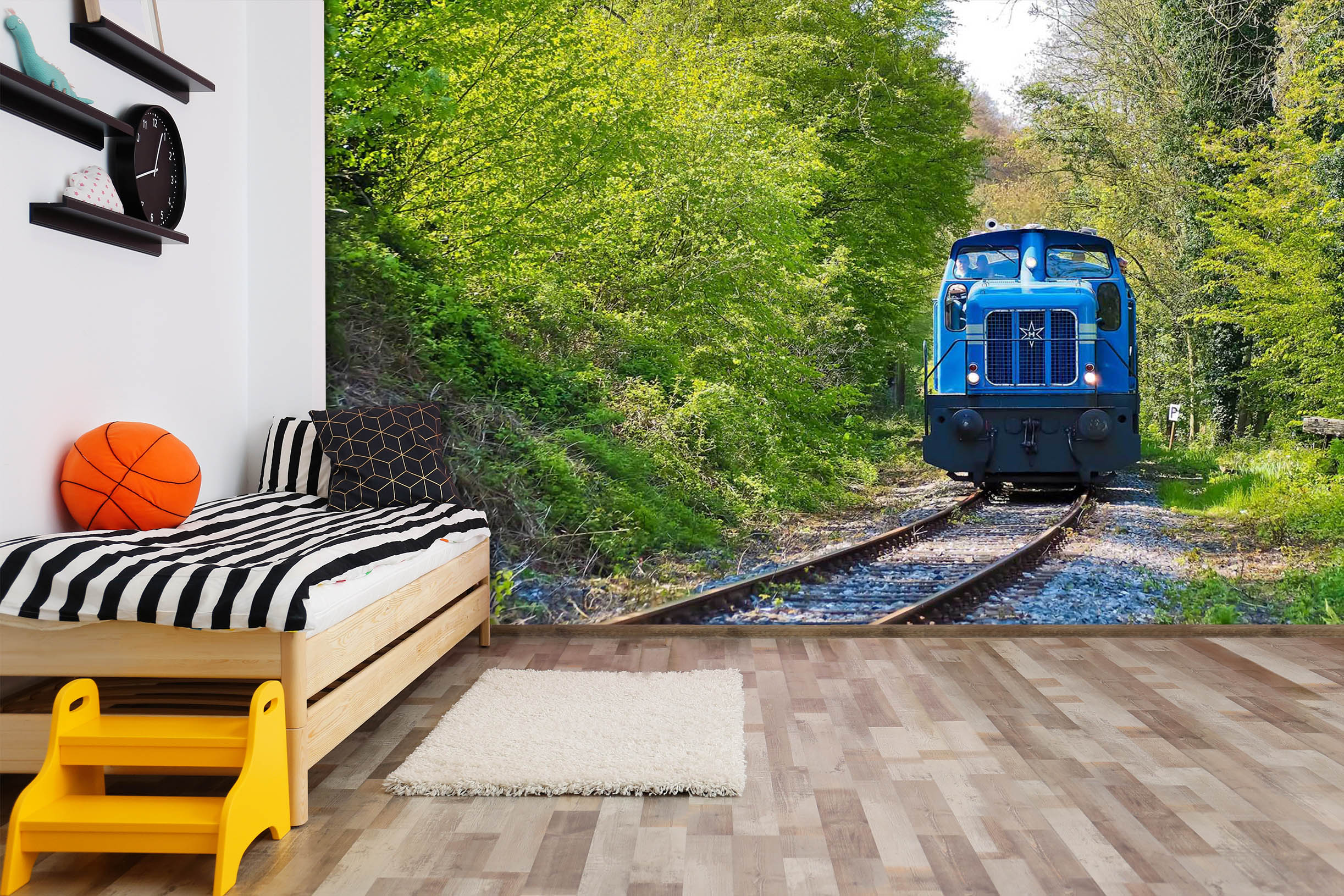 3D Plant Blue Train 065 Vehicle Wall Murals