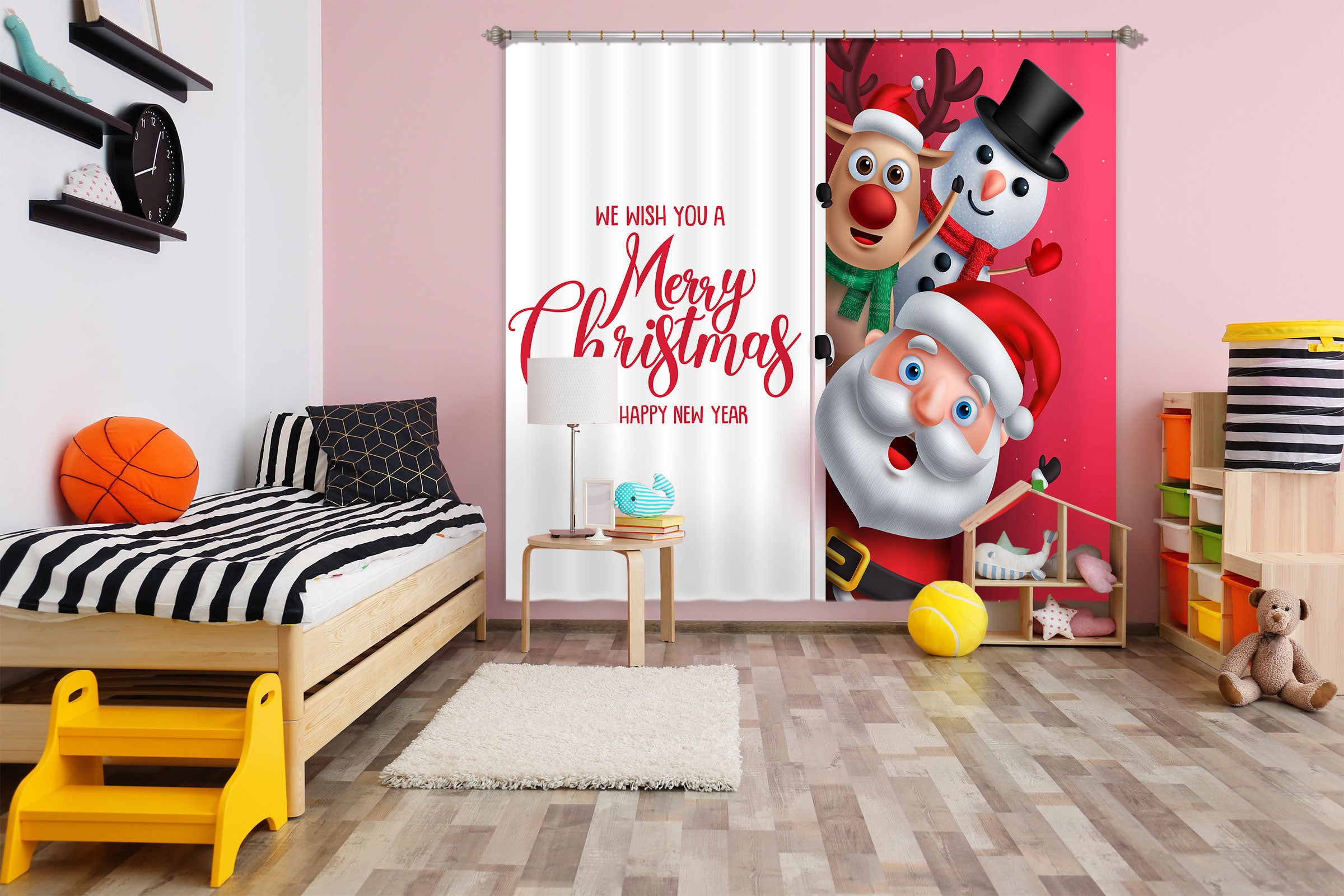 3D Santa Claus Snowman 52065 Christmas Curtains Drapes Xmas