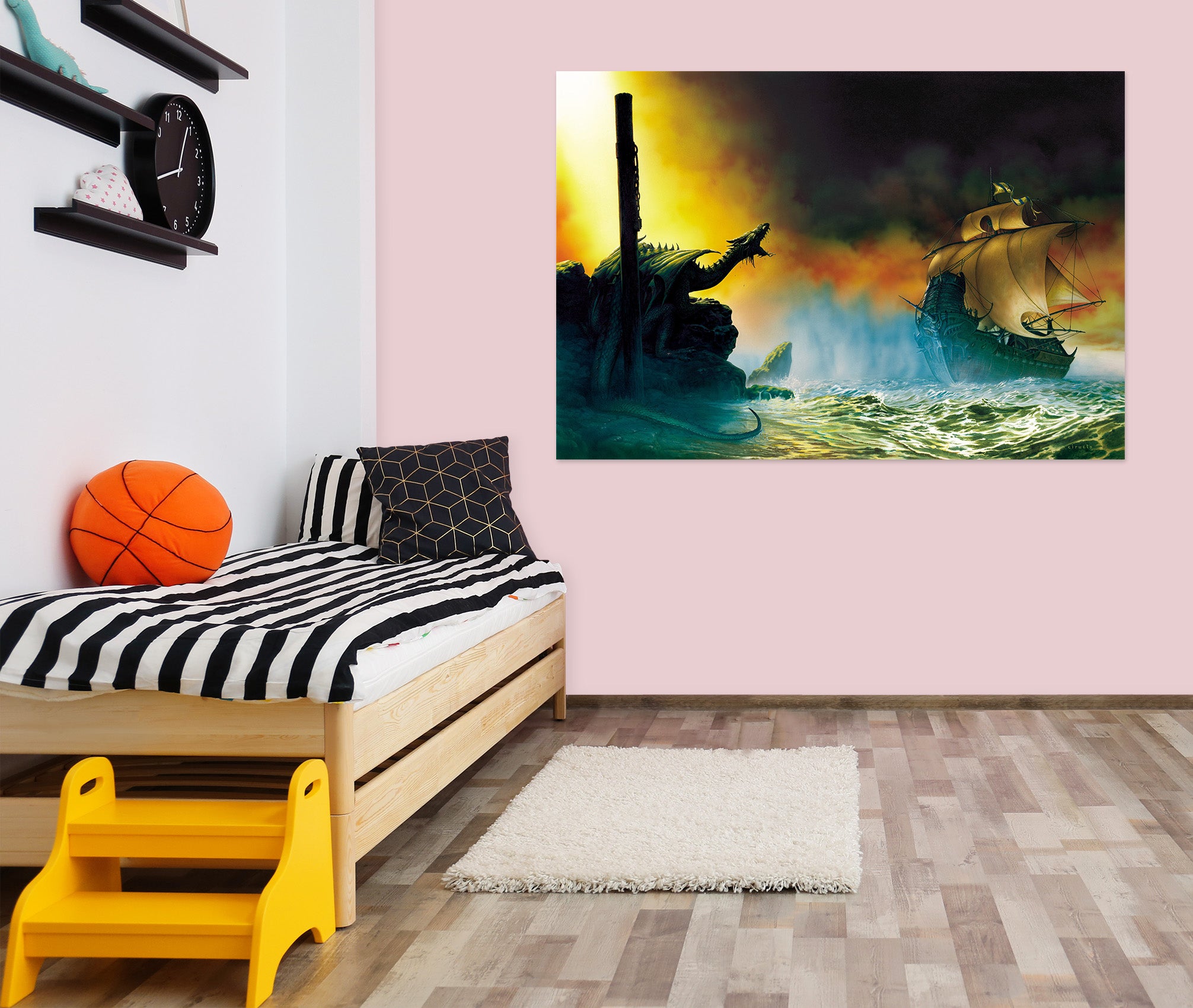 3D Dragon Waves Sailboat 8035 Ciruelo Wall Sticker