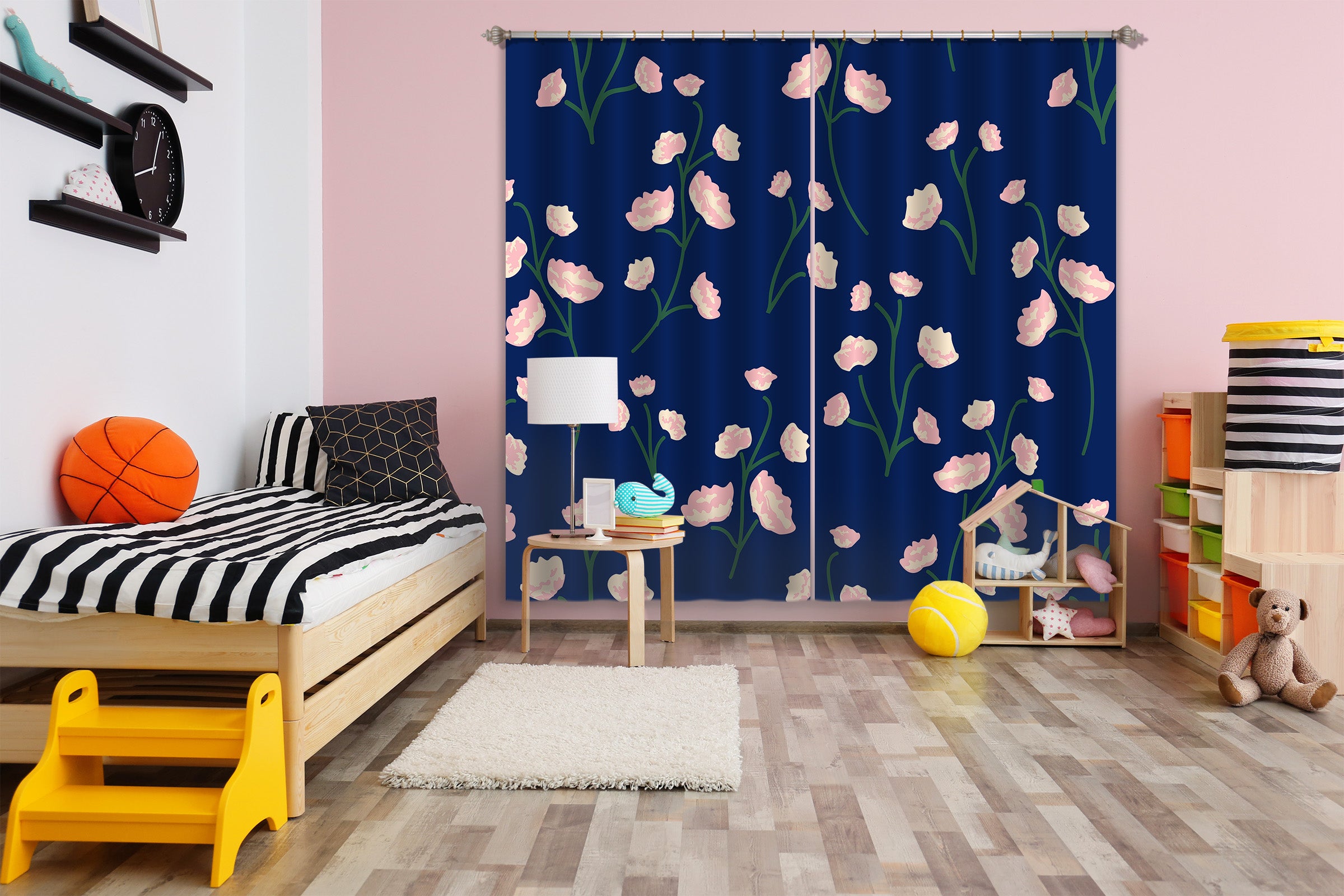 3D Pink Flower Branch 11144 Kashmira Jayaprakash Curtain Curtains Drapes