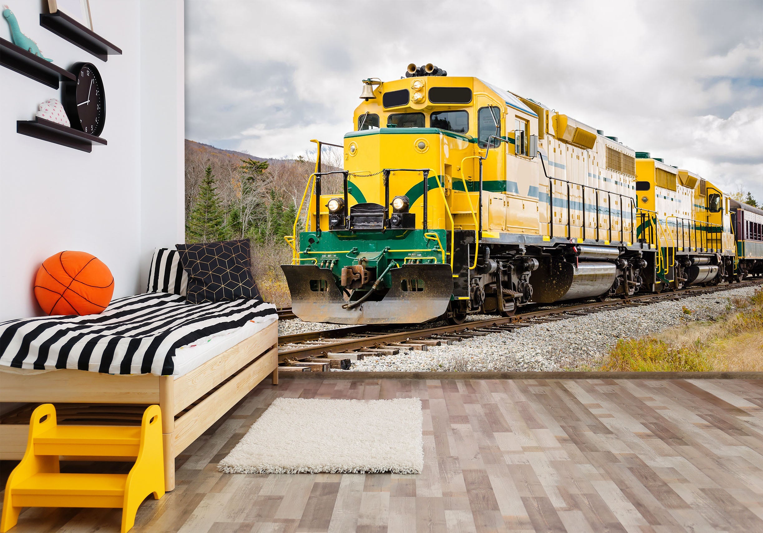 3D Yellow Train Stone 253 Vehicle Wall Murals
