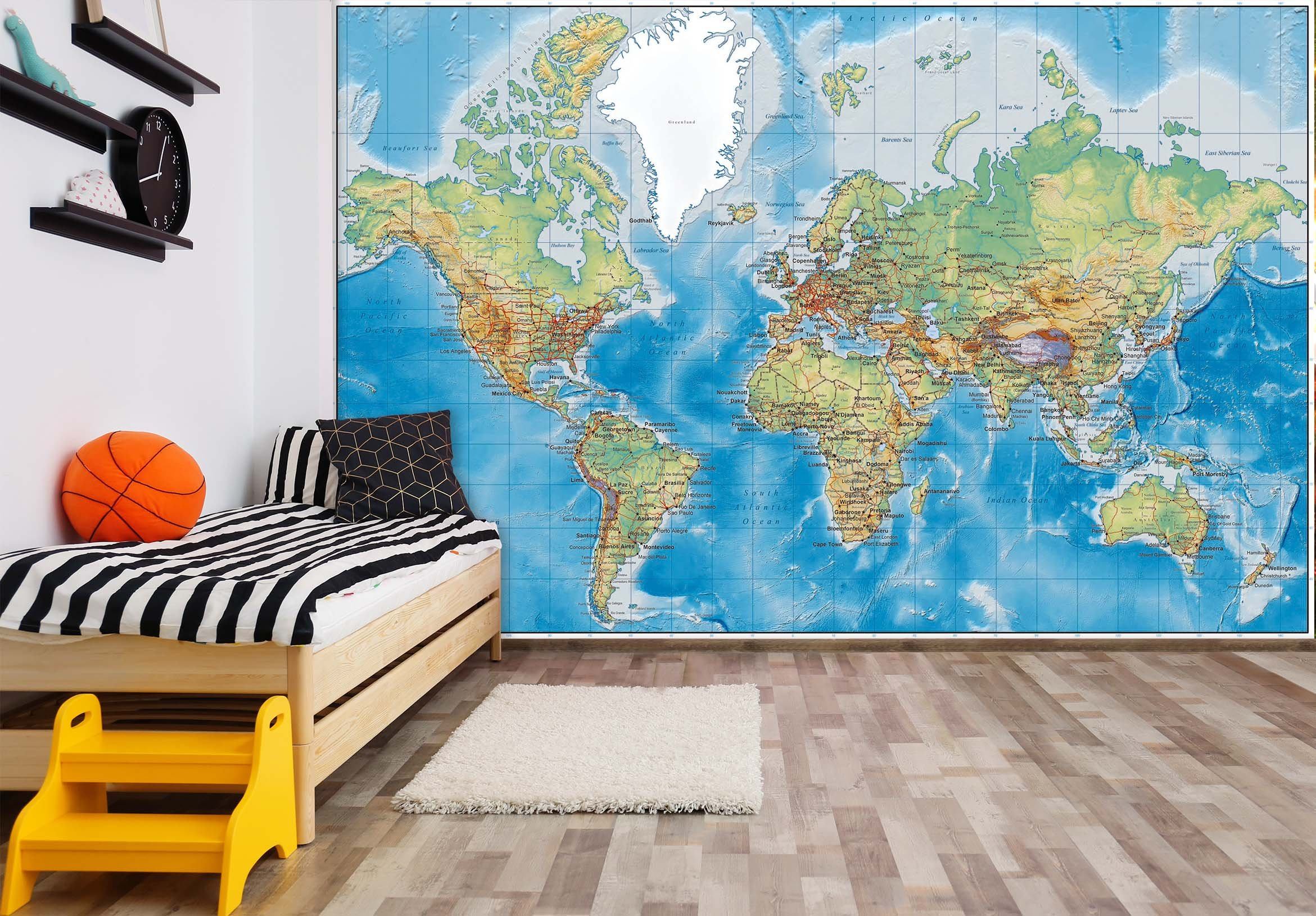 3D Blue World Map 046 Wall Murals Wallpaper AJ Wallpaper 2 
