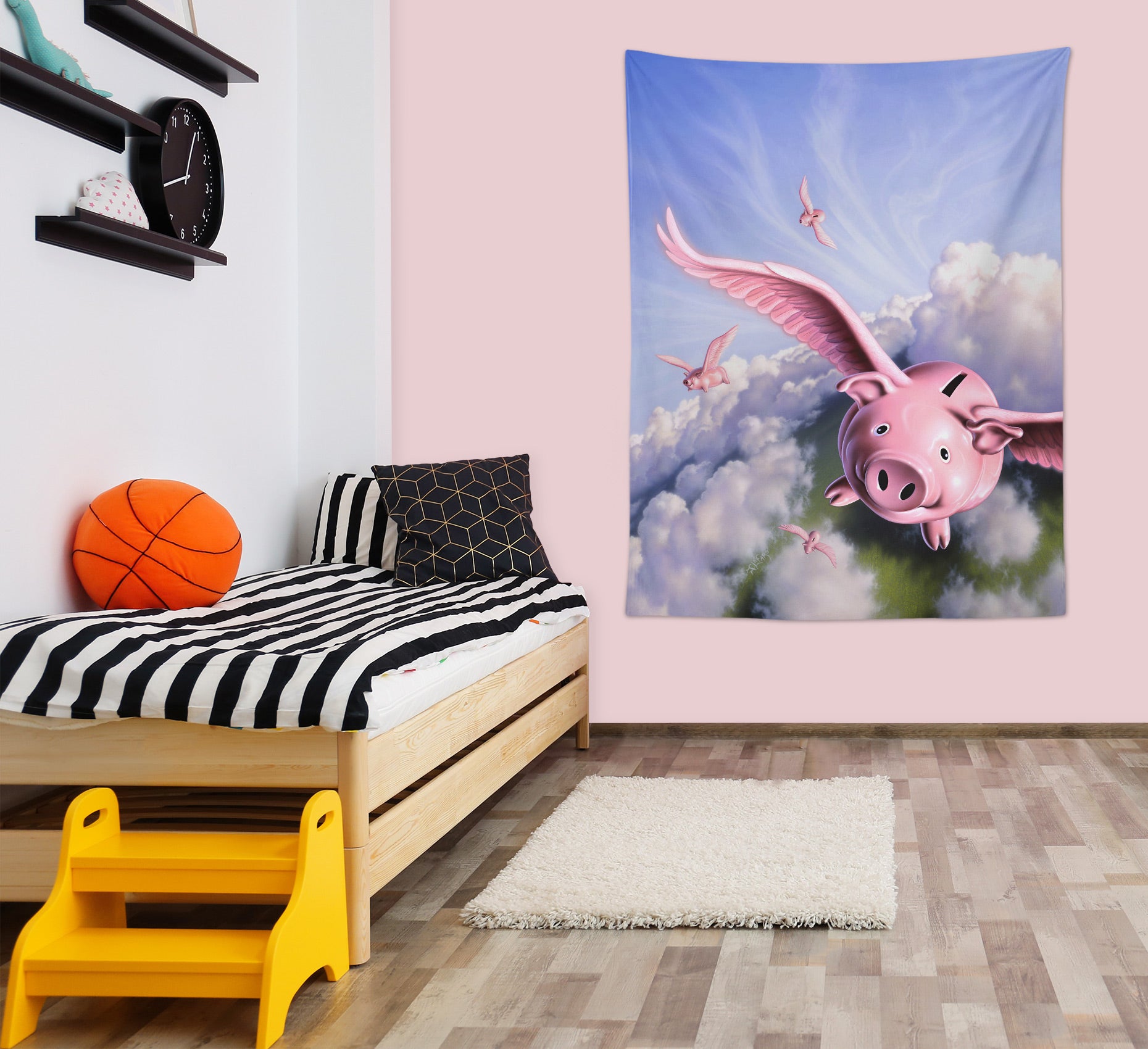 3D Piggy Bank Wings 111156 Jerry LoFaro Tapestry Hanging Cloth Hang