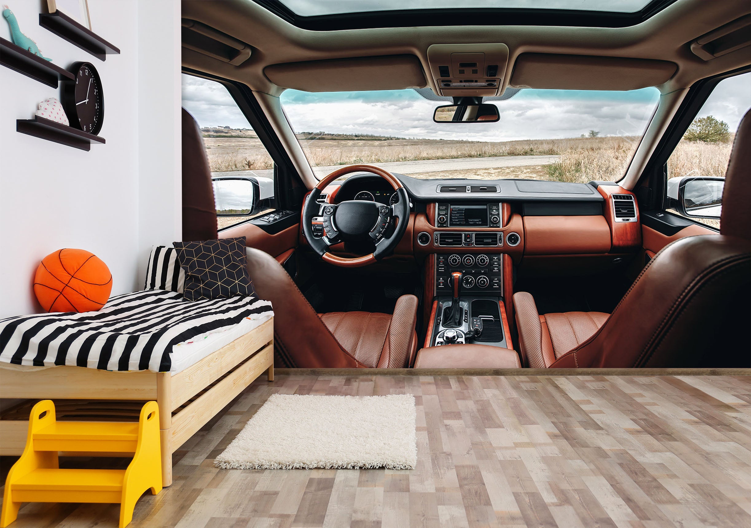 3D Prairie Roadside 336 Vehicle Wall Murals