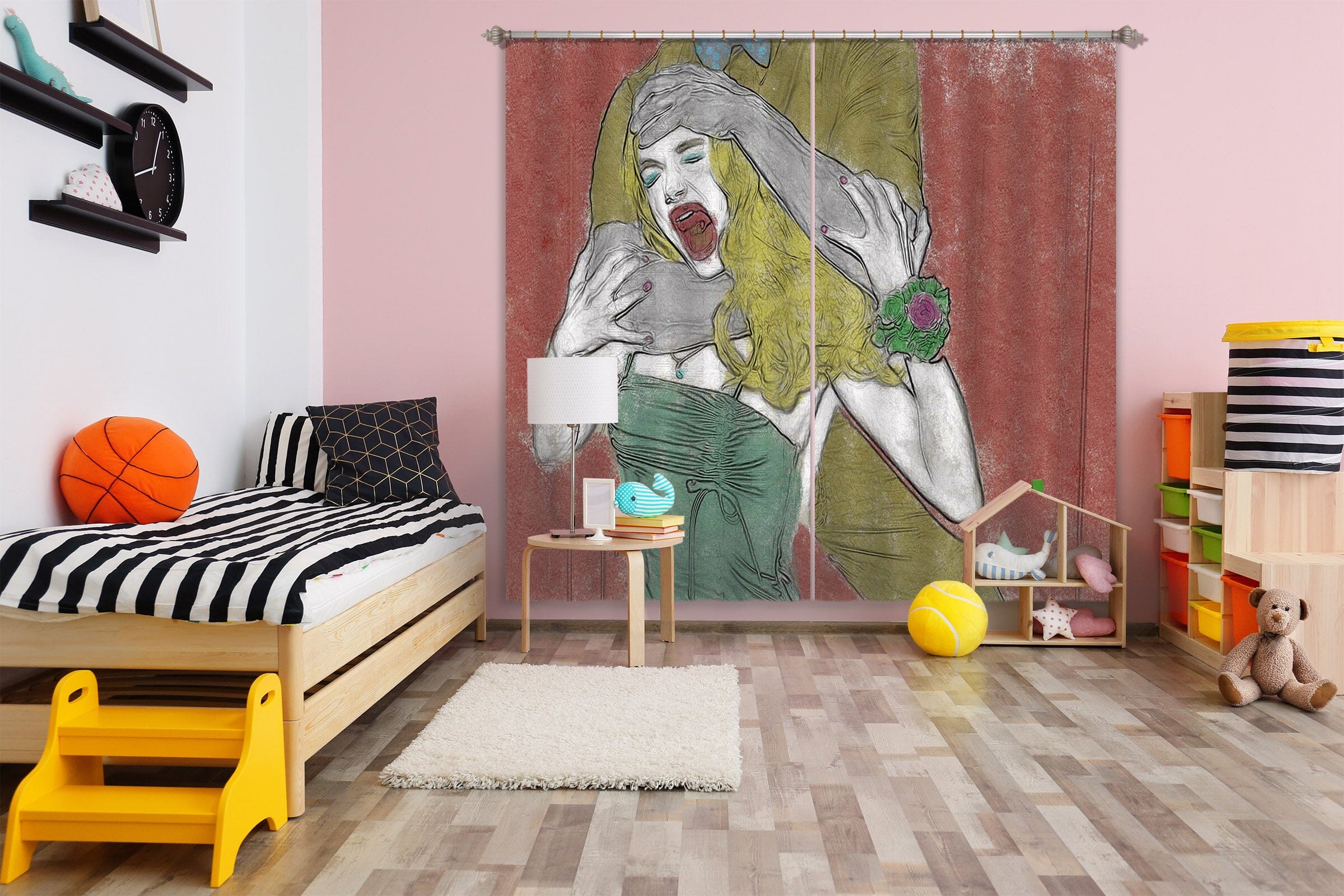 3D Long Haired Girl 047 Marco Cavazzana Curtain Curtains Drapes Curtains AJ Creativity Home 