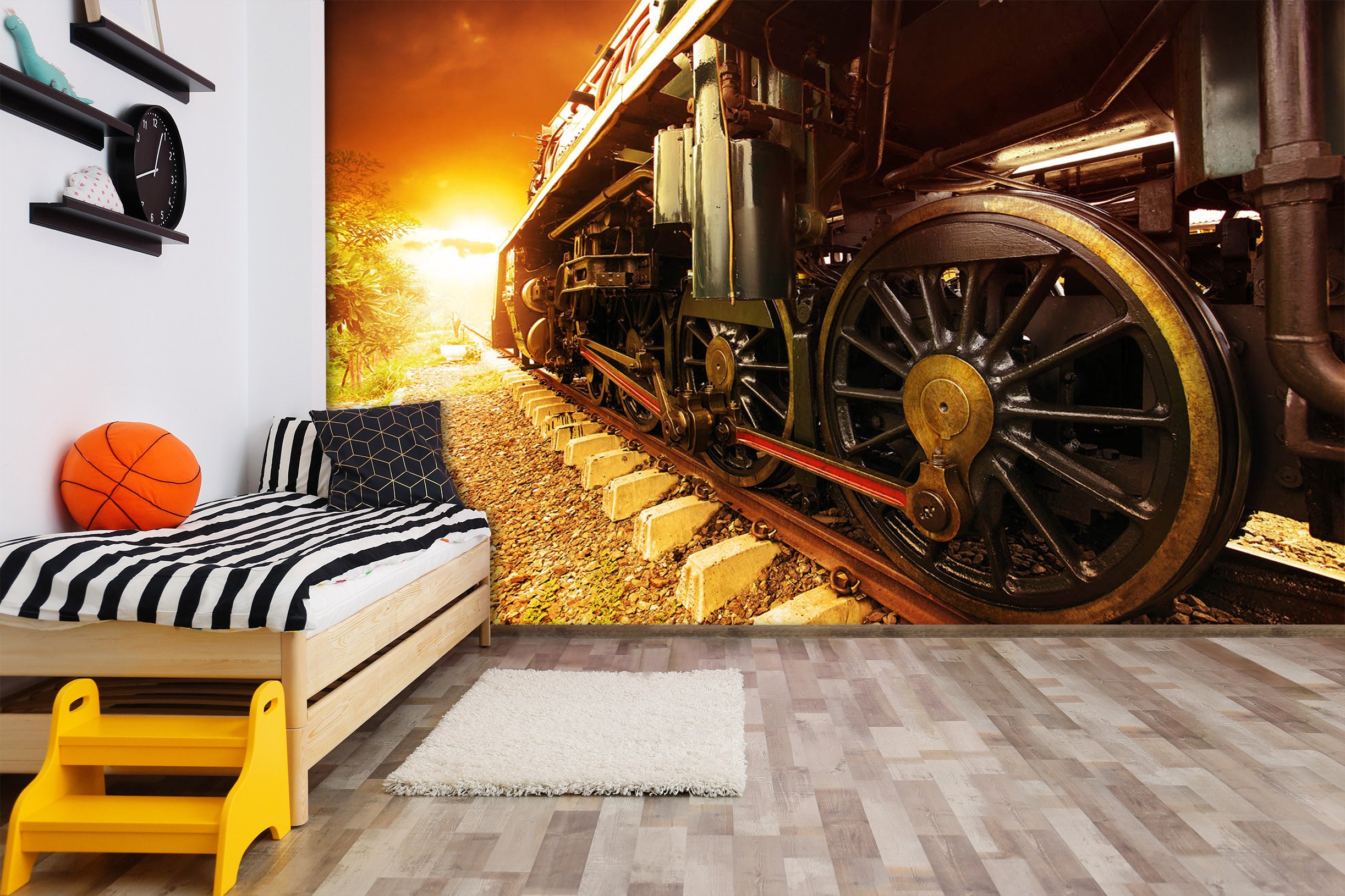 3D Sunset Train Railwa 011 Vehicle Wall Murals