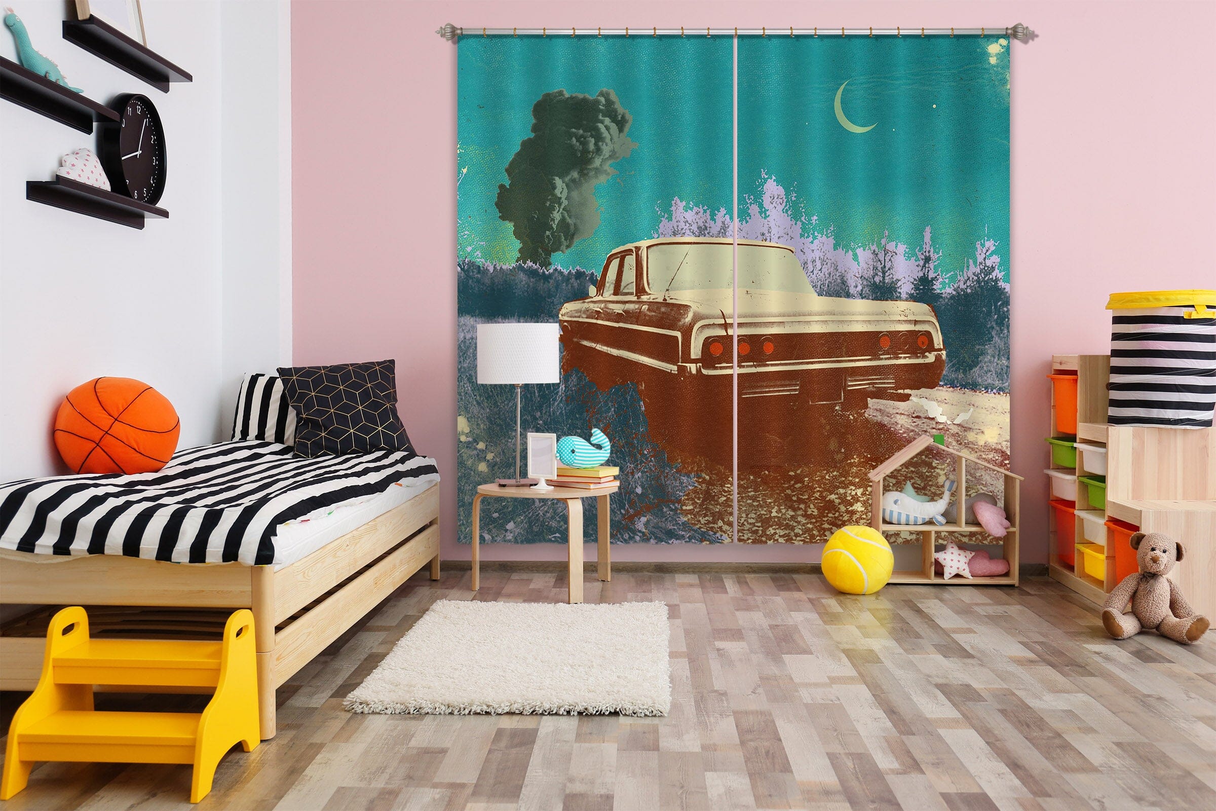 3D Night Truck 042 Showdeer Curtain Curtains Drapes Curtains AJ Creativity Home 