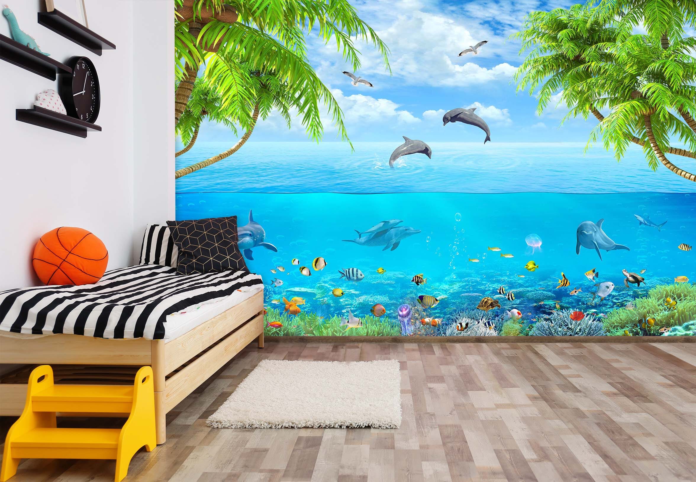 3D Dolphin Coral 015 Wall Murals Wallpaper AJ Wallpaper 2 