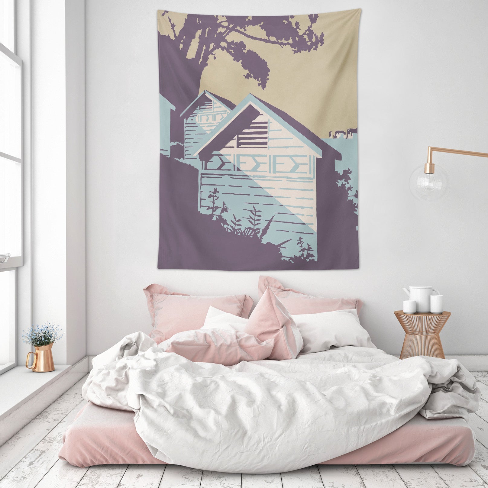 3D Blue House Tree 5320 Steve Read Tapestry Hanging Cloth Hang