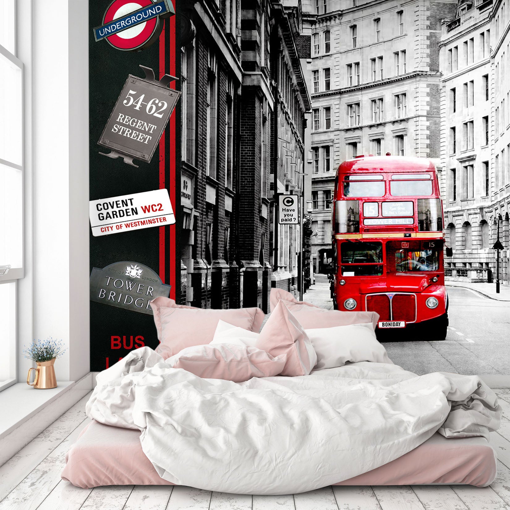 3D Red Beautiful Bus 408 Vehicle Wall Murals
