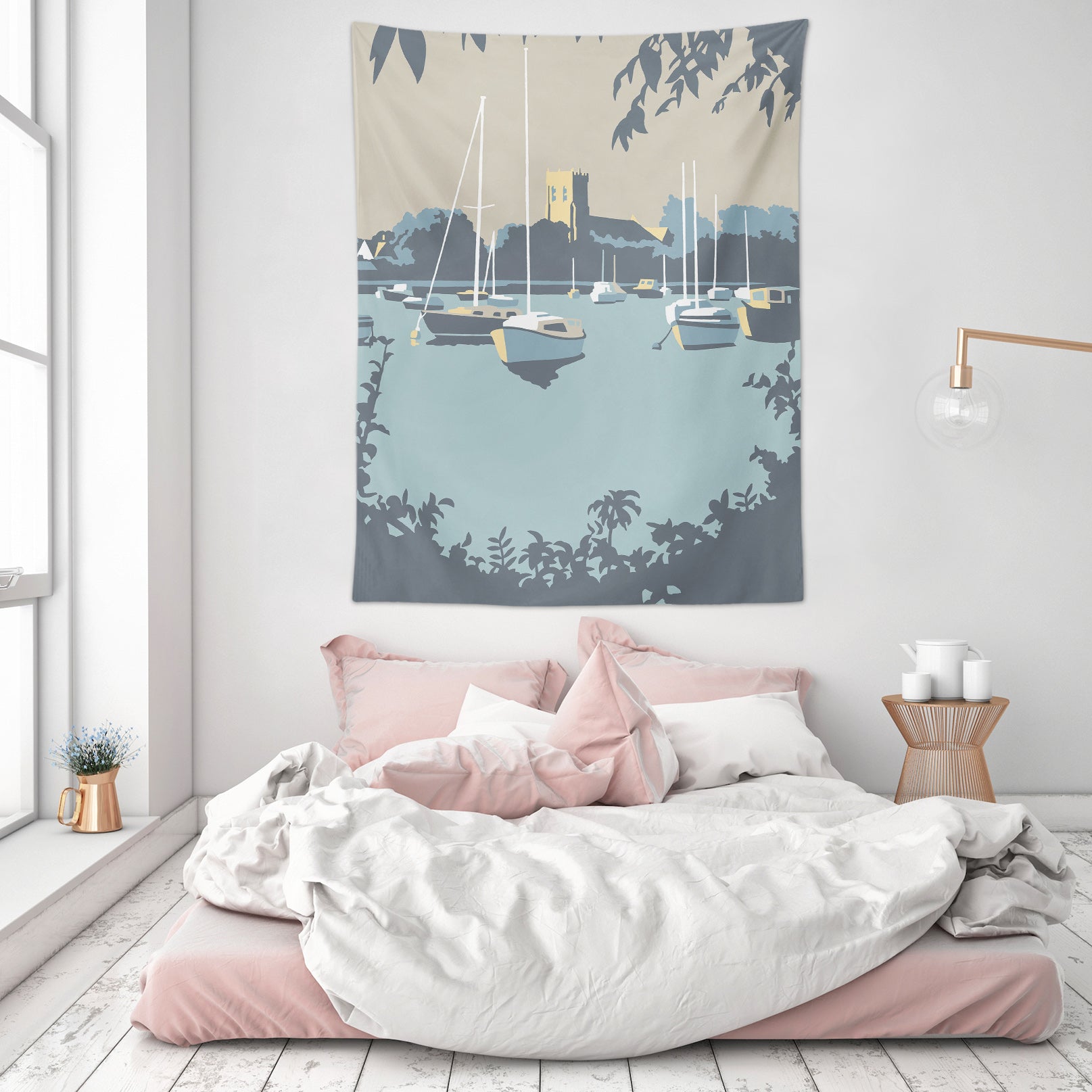 3D Blue Lake Boat 5333 Steve Read Tapestry Hanging Cloth Hang
