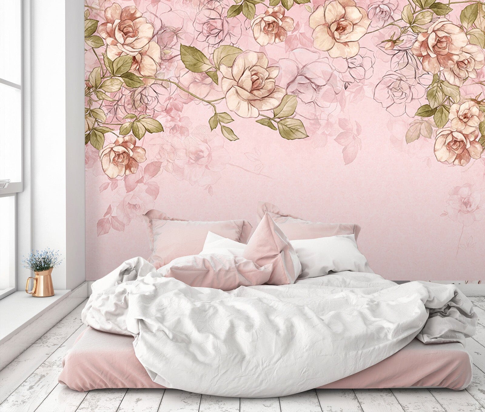3D Pink Hand Painted Flower 048 Wall Murals Wallpaper AJ Wallpaper 2 