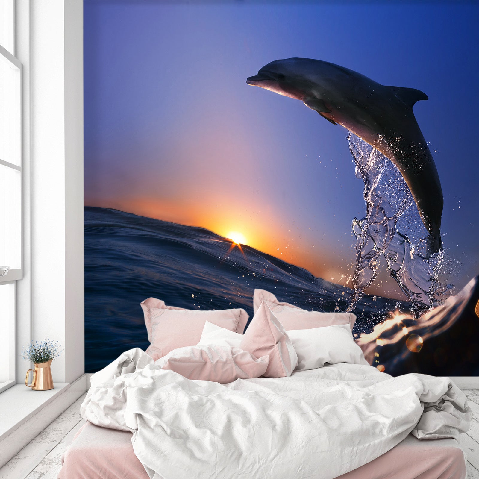 3D Sunset Dolphin 377 Wall Murals