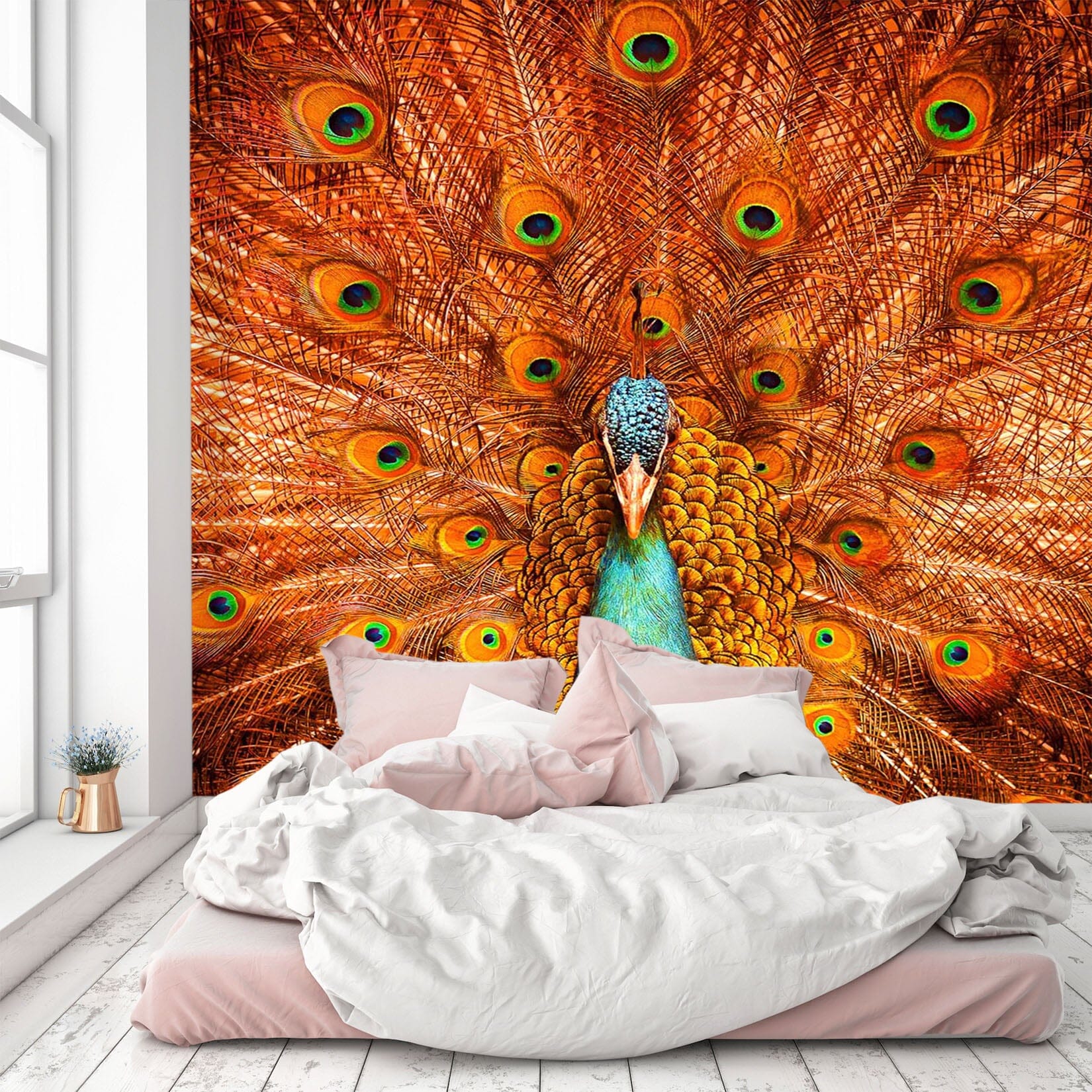 3D Orange Peacock 315 Wall Murals Wallpaper AJ Wallpaper 2 