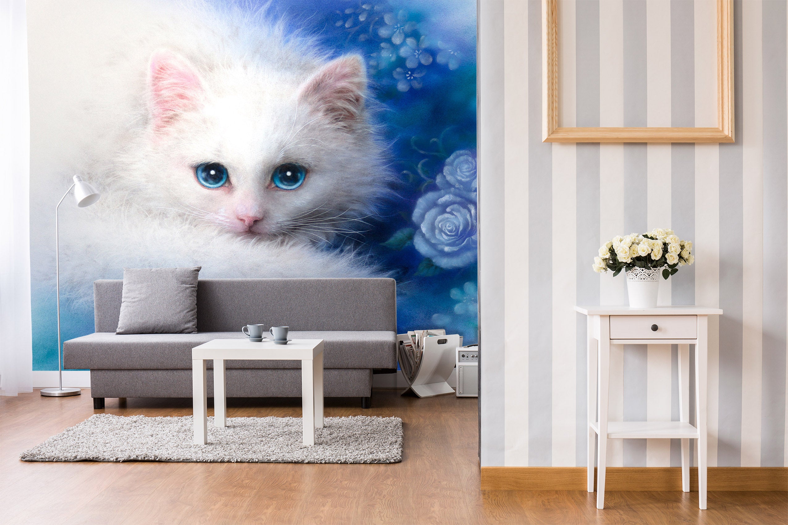 3D White Cat 5450 Kayomi Harai Wall Mural Wall Murals