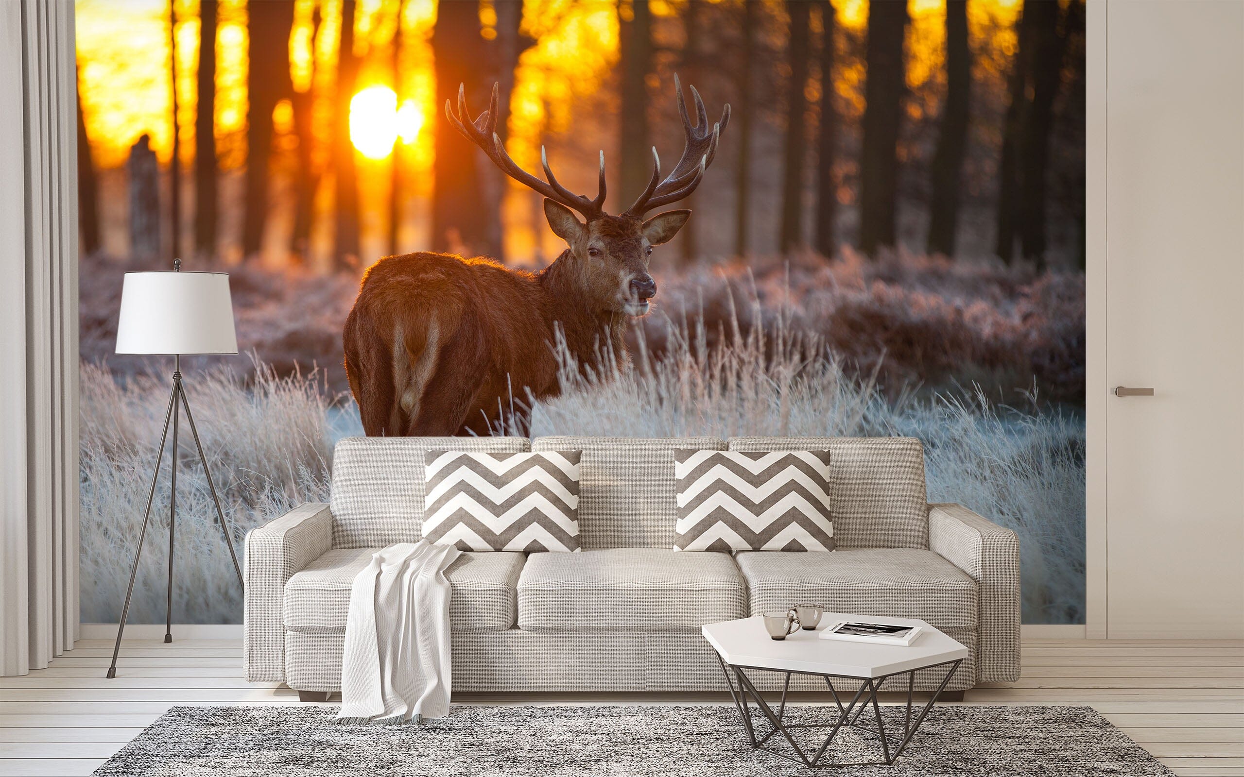 3D Sunset Forest Deer 386 Wall Murals Wallpaper AJ Wallpaper 2 