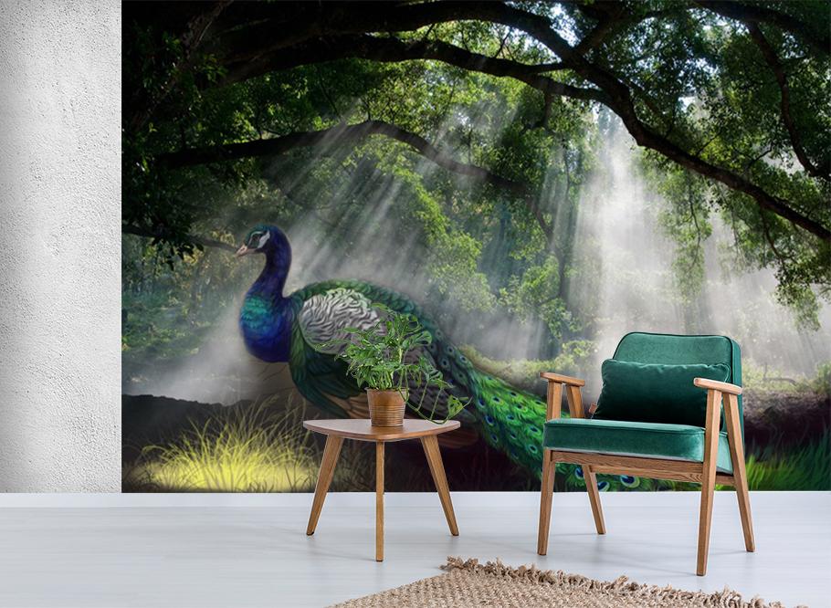 3D Woodland Peacock 199 Wallpaper AJ Wallpaper 