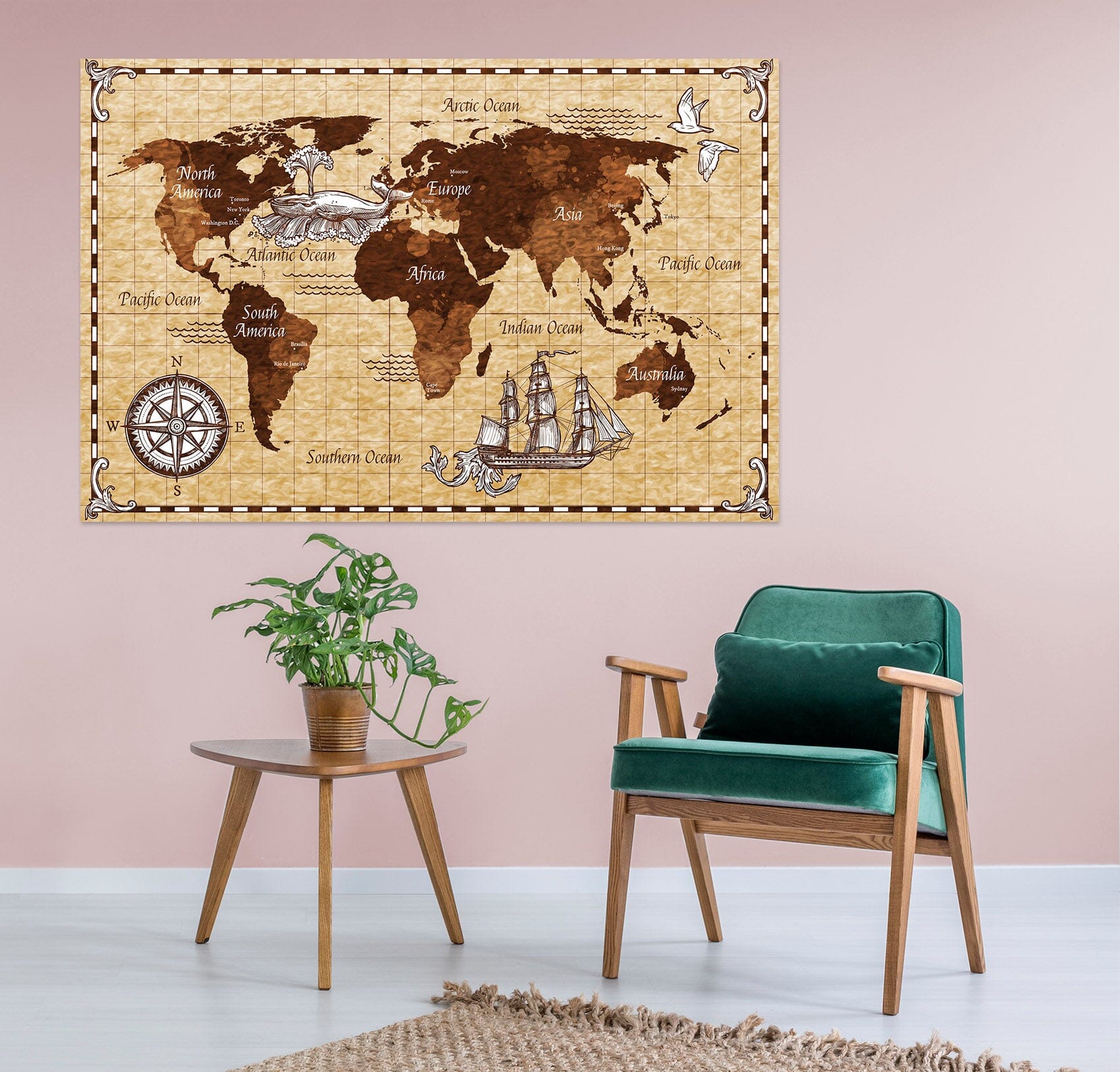 3D Nautical Pattern 290 World Map Wall Sticker Wallpaper AJ Wallpaper 2 