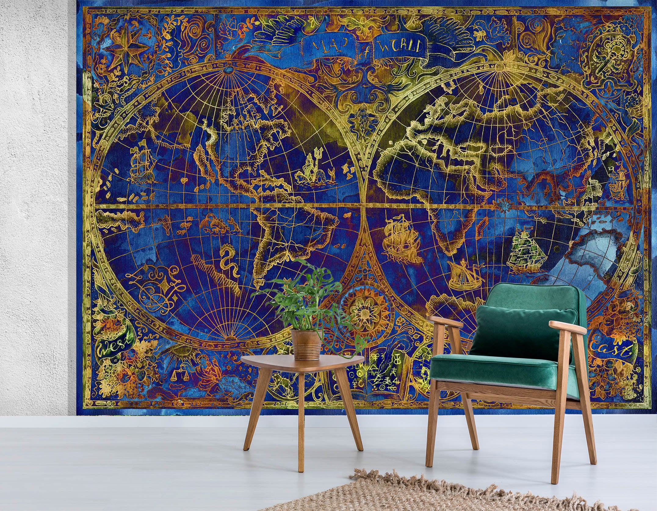 3D Gold Pattern 2101 World Map Wall Murals