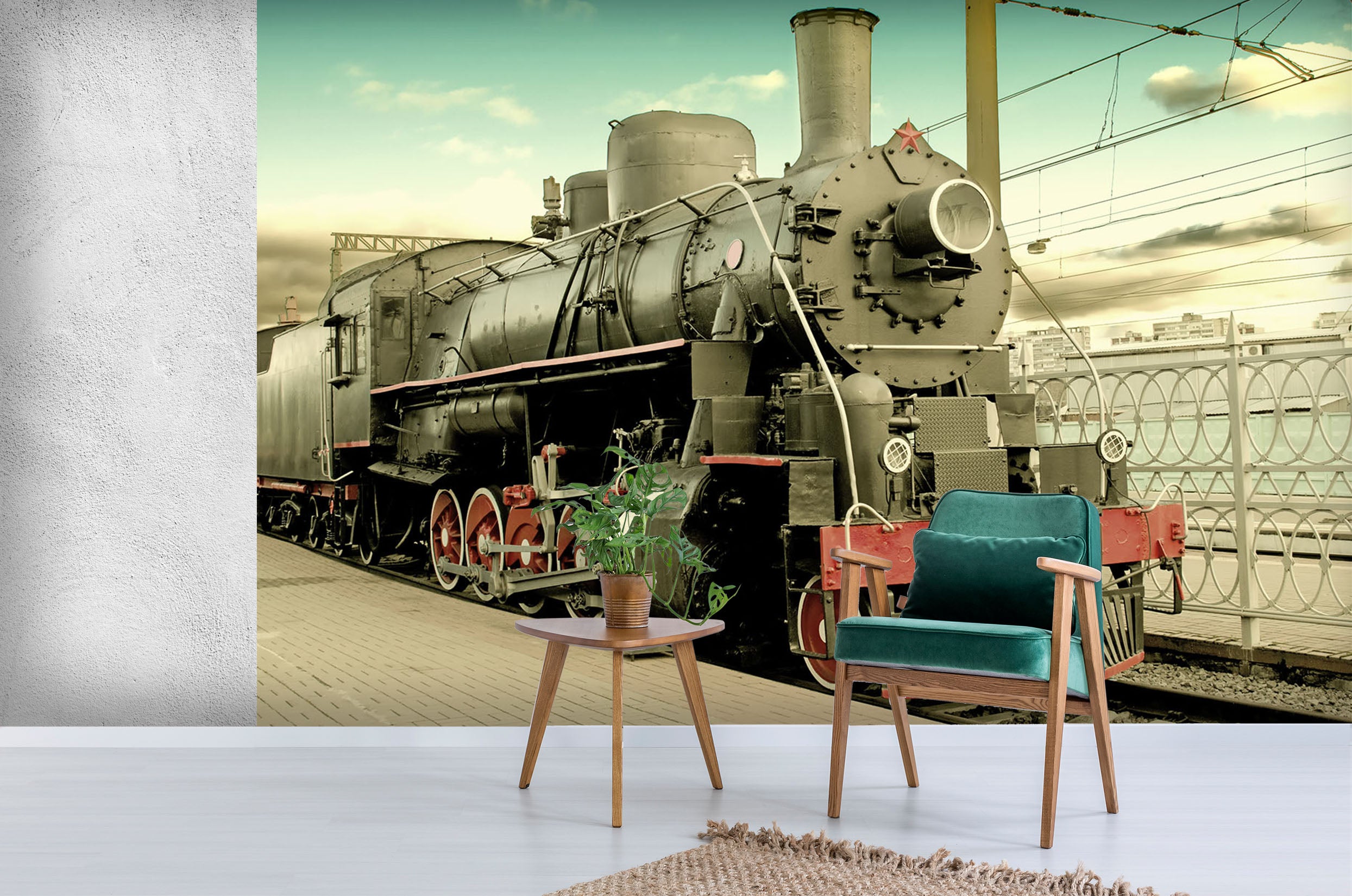 3D Black Train 161 Vehicle Wall Murals