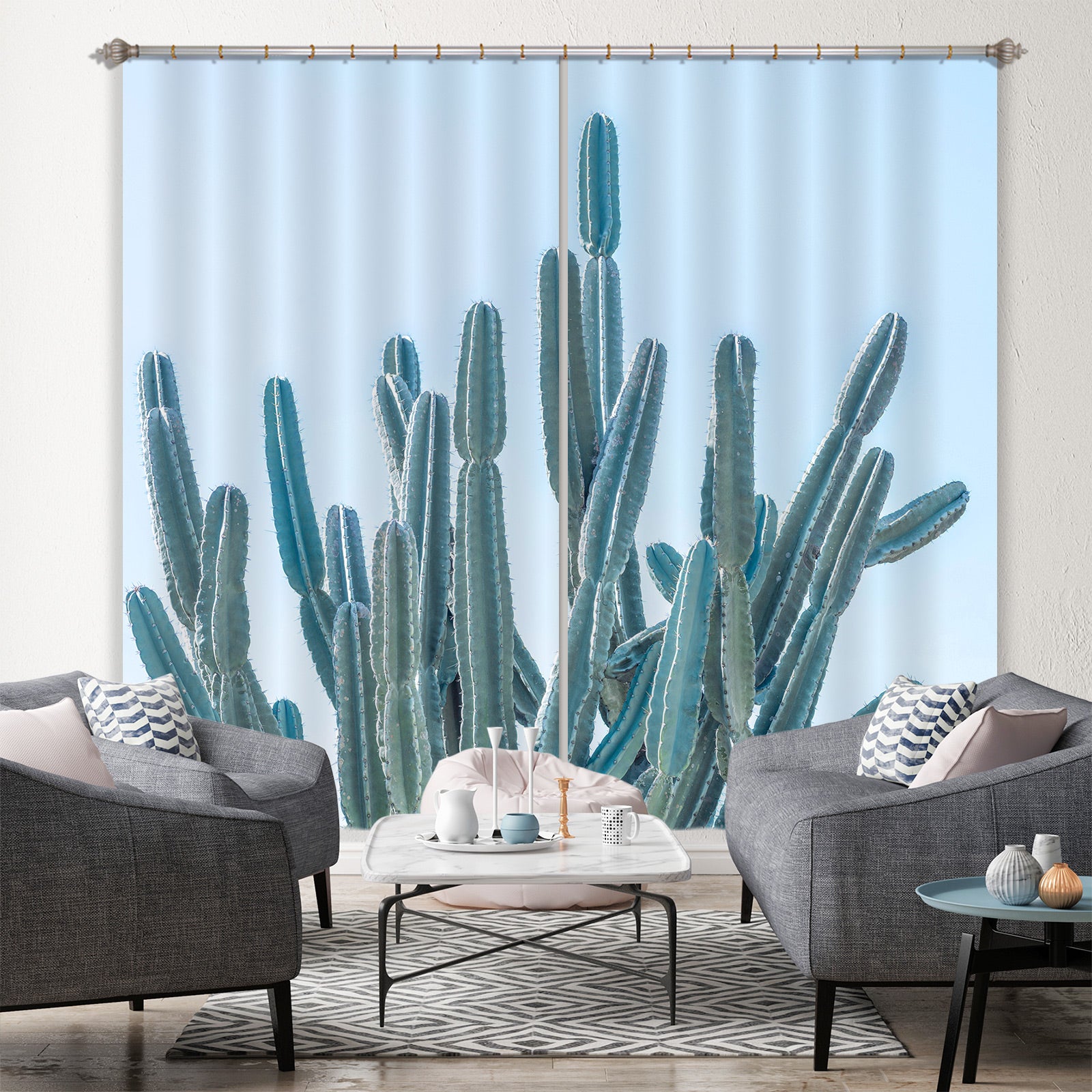 3D Cactus Sky 049 Assaf Frank Curtain Curtains Drapes