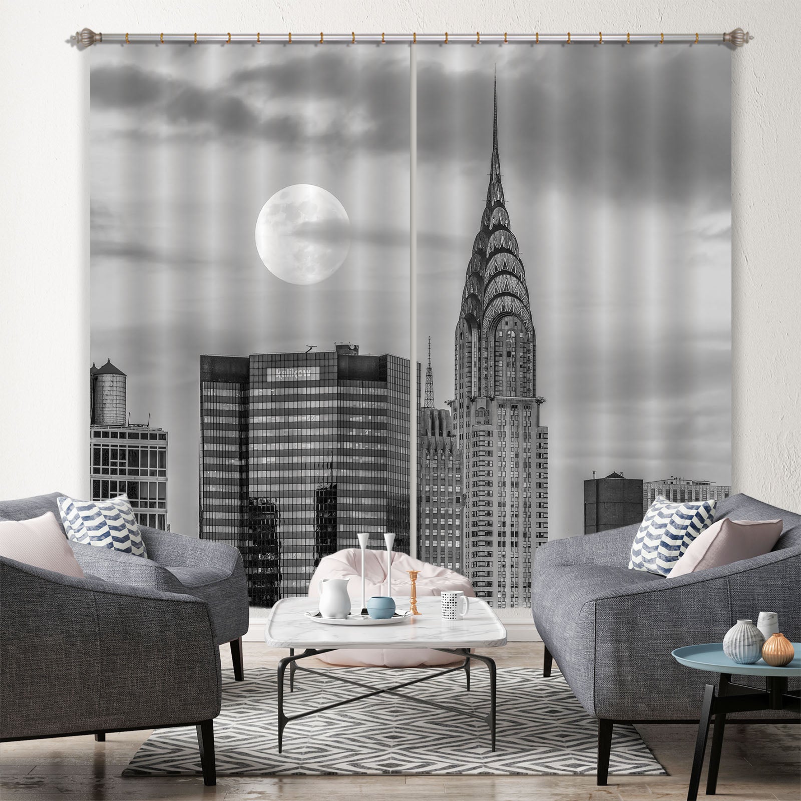 3D Grey Building 6321 Assaf Frank Curtain Curtains Drapes
