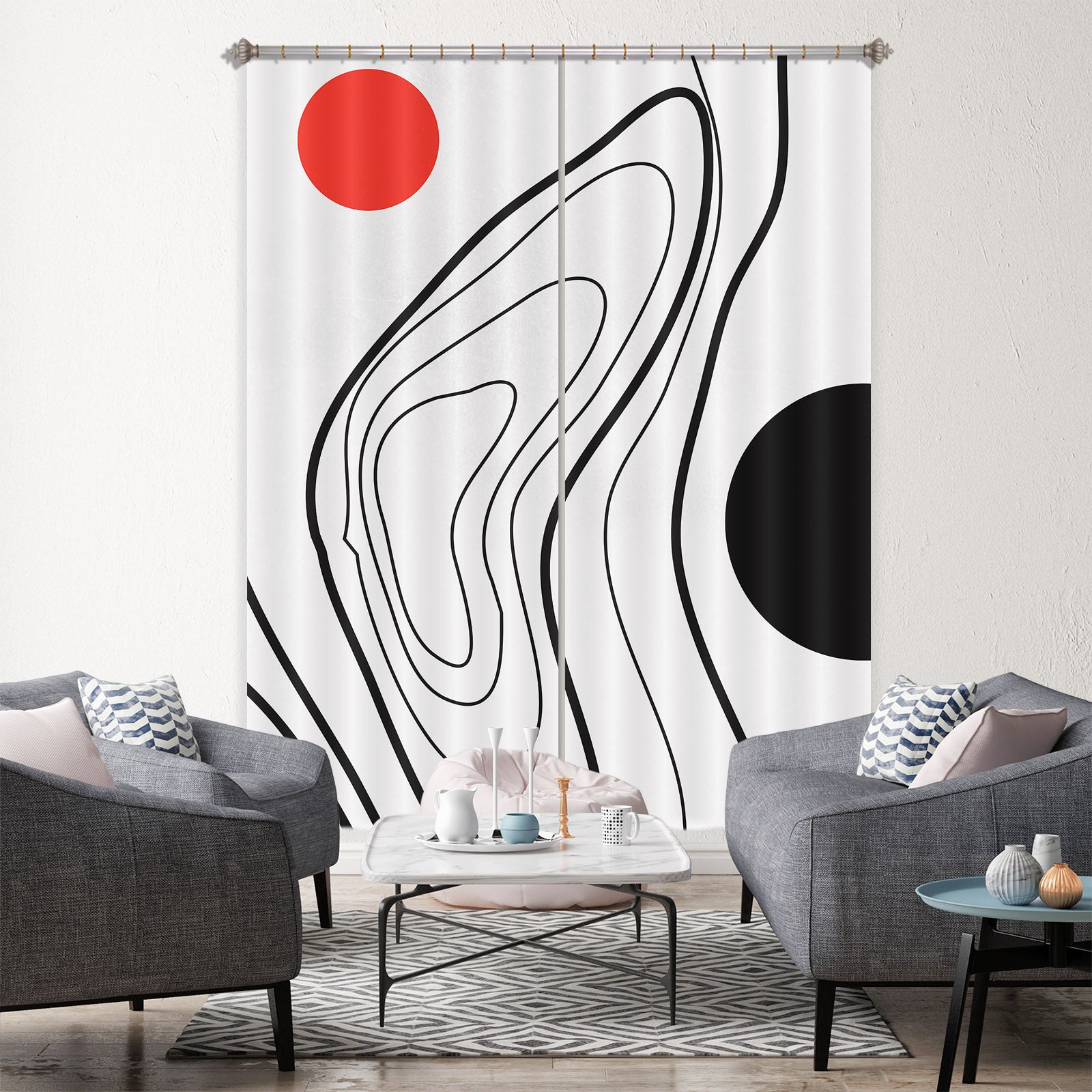 3D Black Line Heart 1087 Boris Draschoff Curtain Curtains Drapes