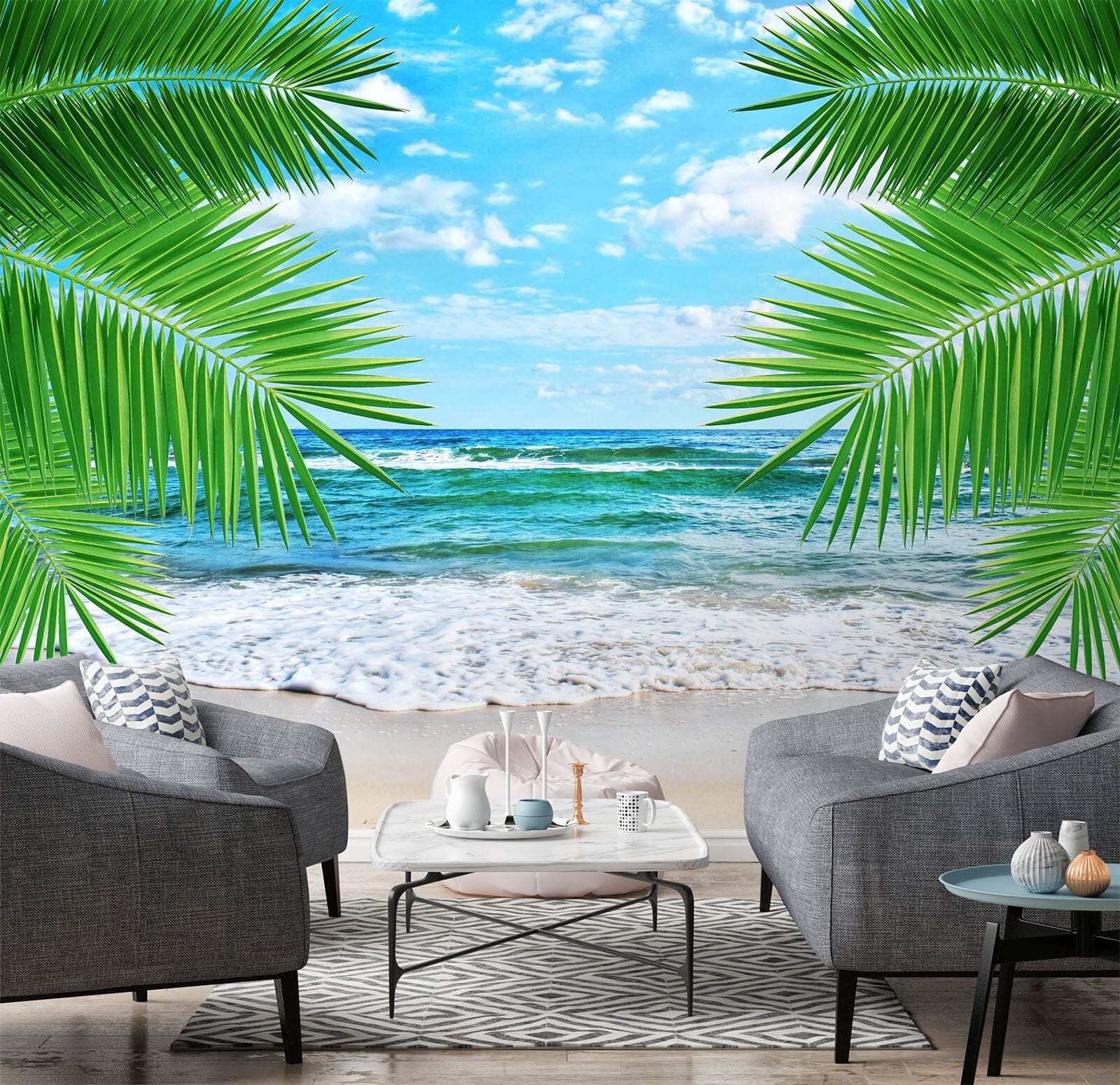 3D Sea Beach Coconut Tree 34 Wall Murals Wallpaper AJ Wallpaper 2 