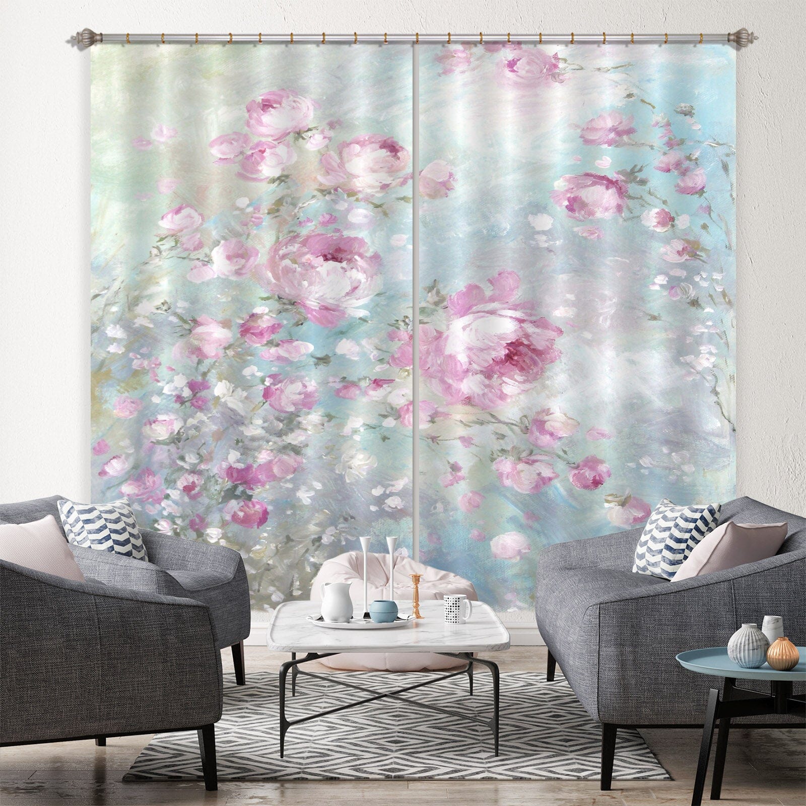 3D Pink Flowers 056 Debi Coules Curtain Curtains Drapes Curtains AJ Creativity Home 