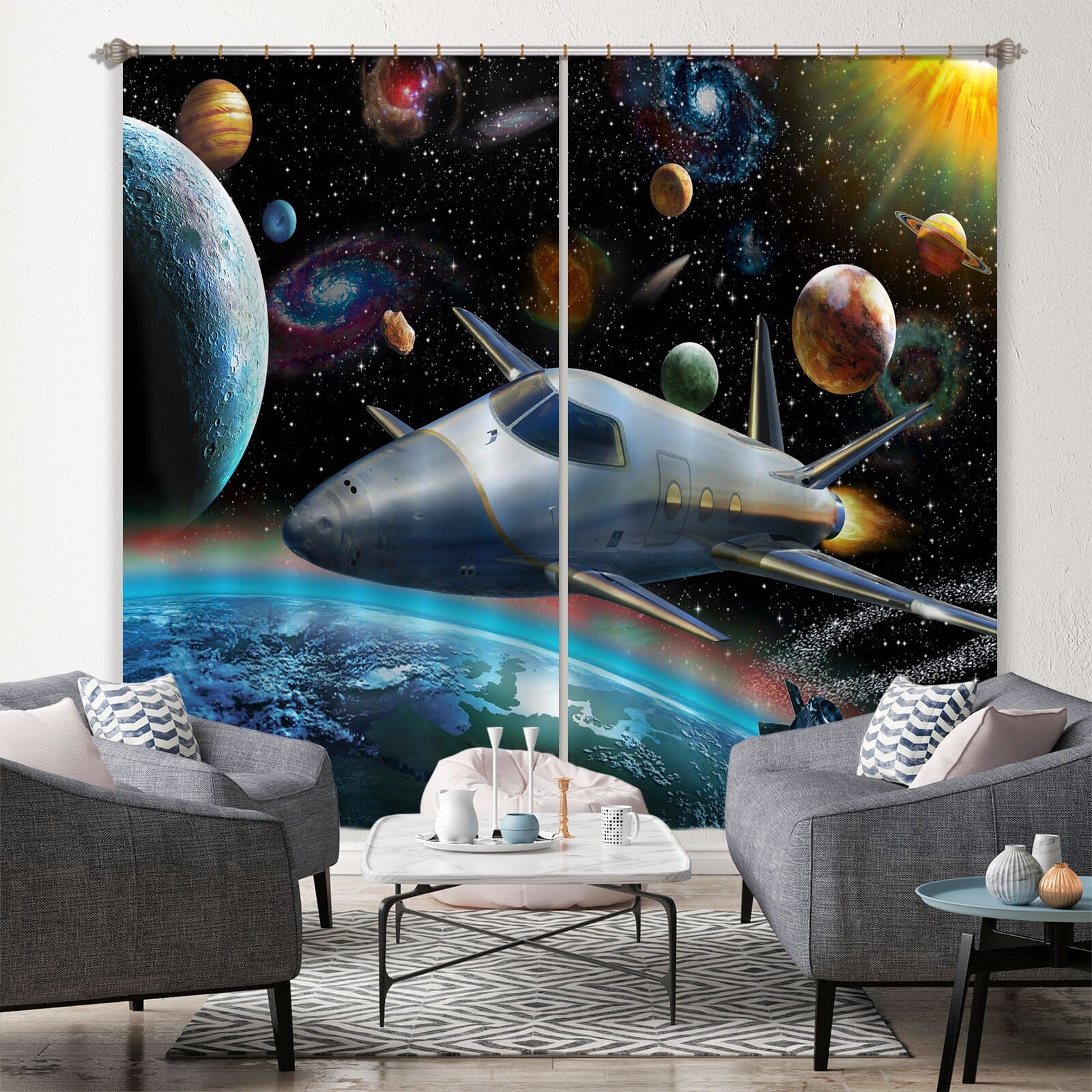 3D Planet Spaceship 060 Adrian Chesterman Curtain Curtains Drapes Curtains AJ Creativity Home 