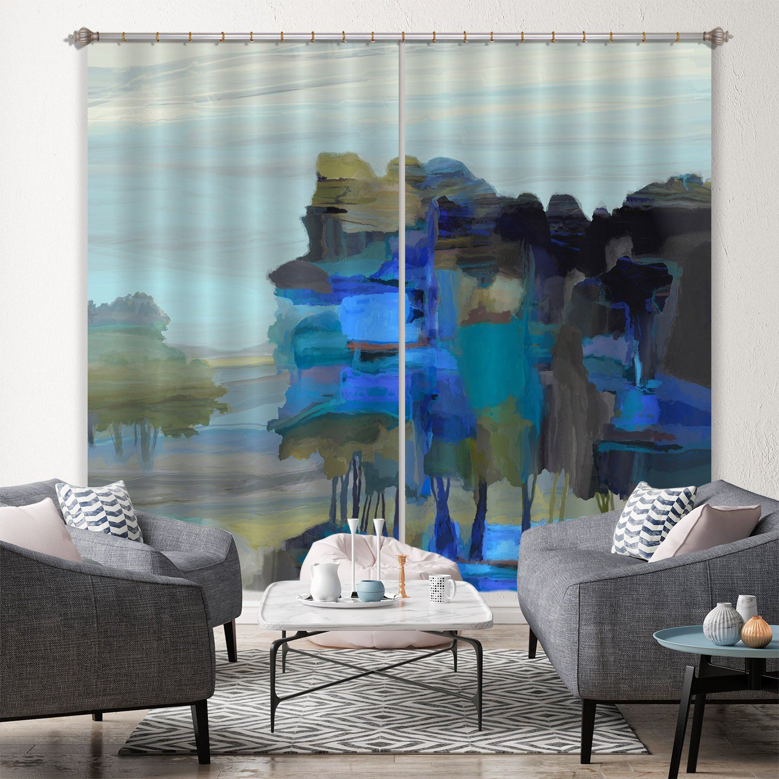3D Blue Lake 066 Michael Tienhaara Curtain Curtains Drapes Curtains AJ Creativity Home 