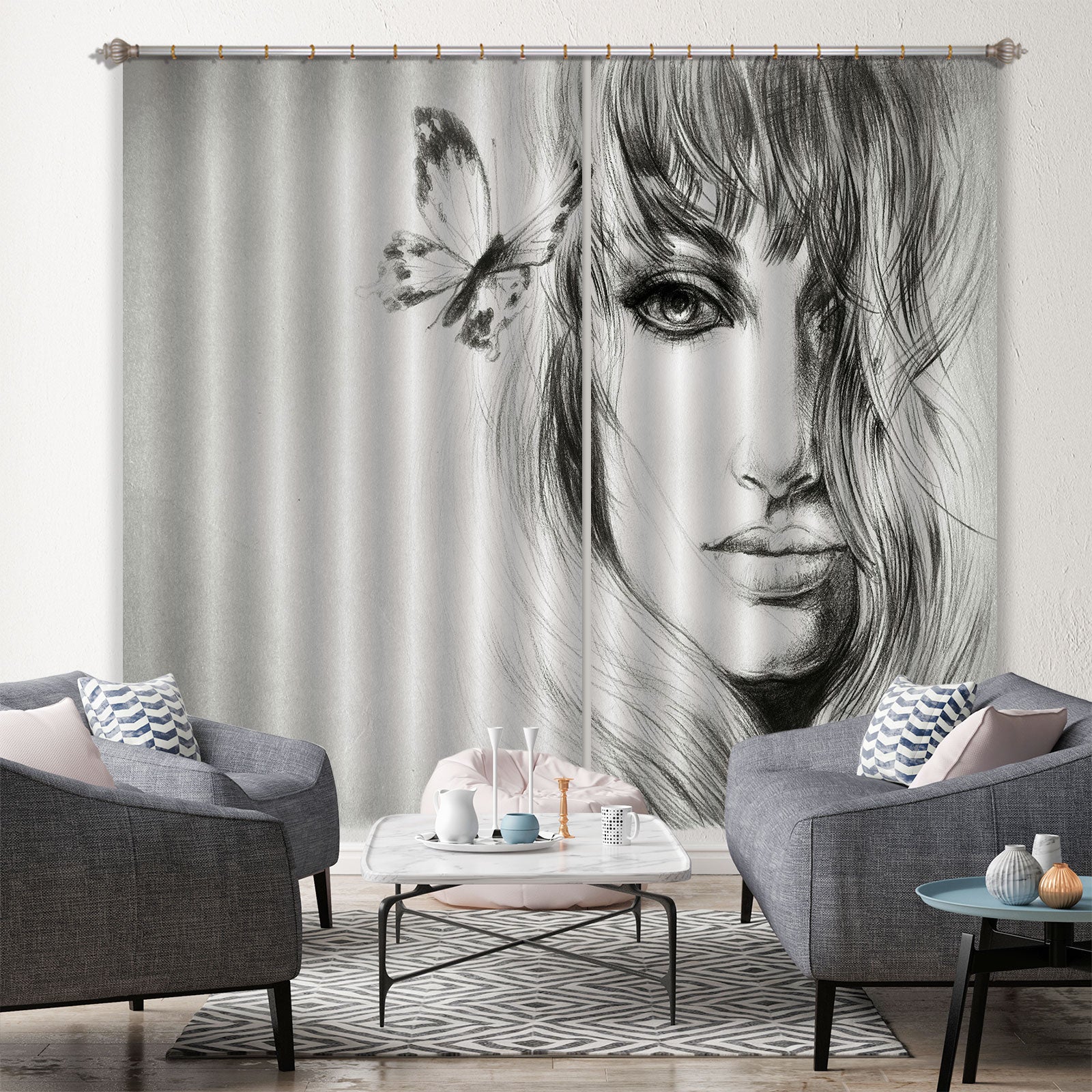 3D Butterfly Model 007 Curtains Drapes