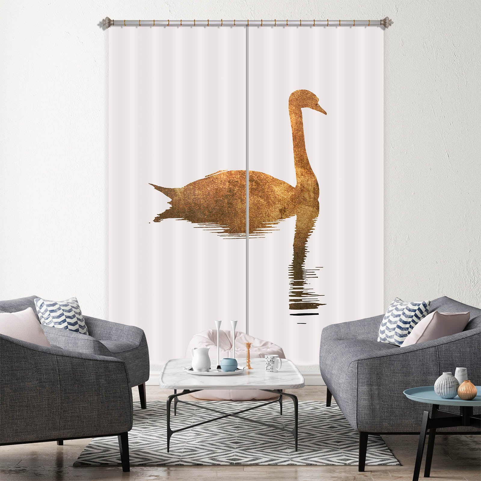 3D Swan Swimming 1126 Boris Draschoff Curtain Curtains Drapes