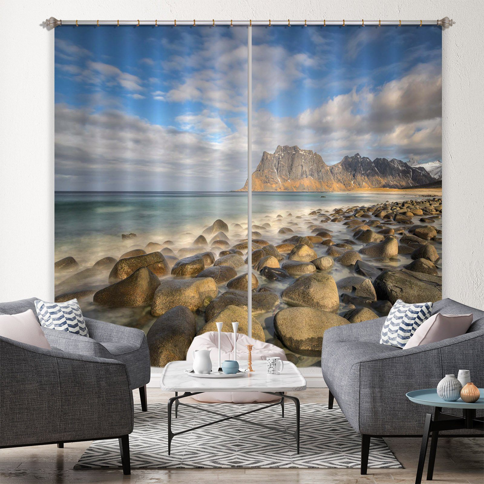 3D Beach Stones 168 Marco Carmassi Curtain Curtains Drapes Curtains AJ Creativity Home 