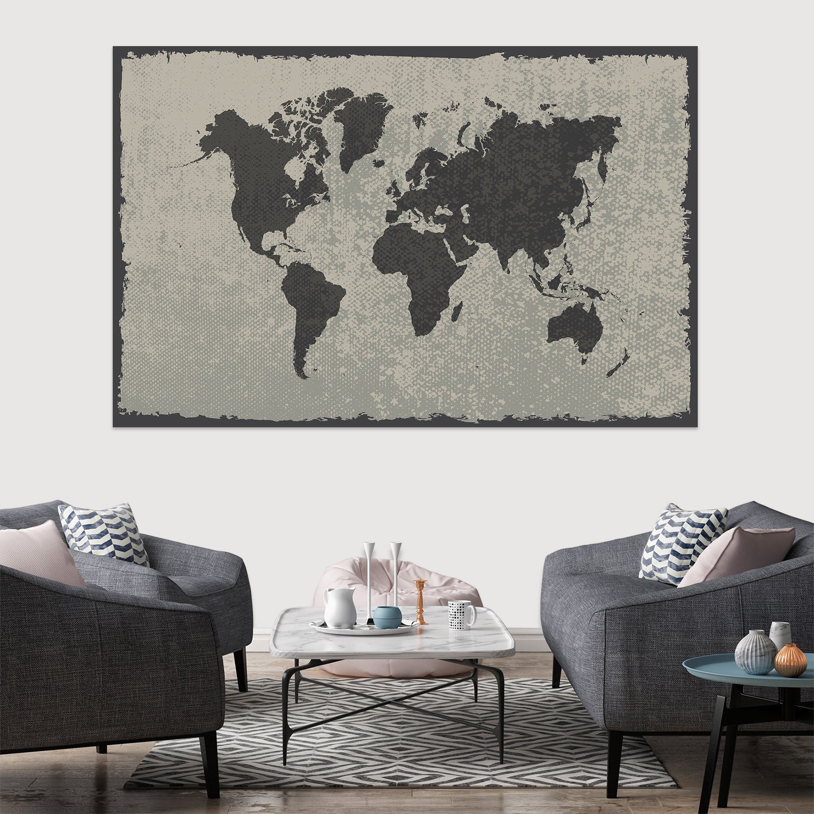 3D Black Painting 104 World Map Wall Sticker