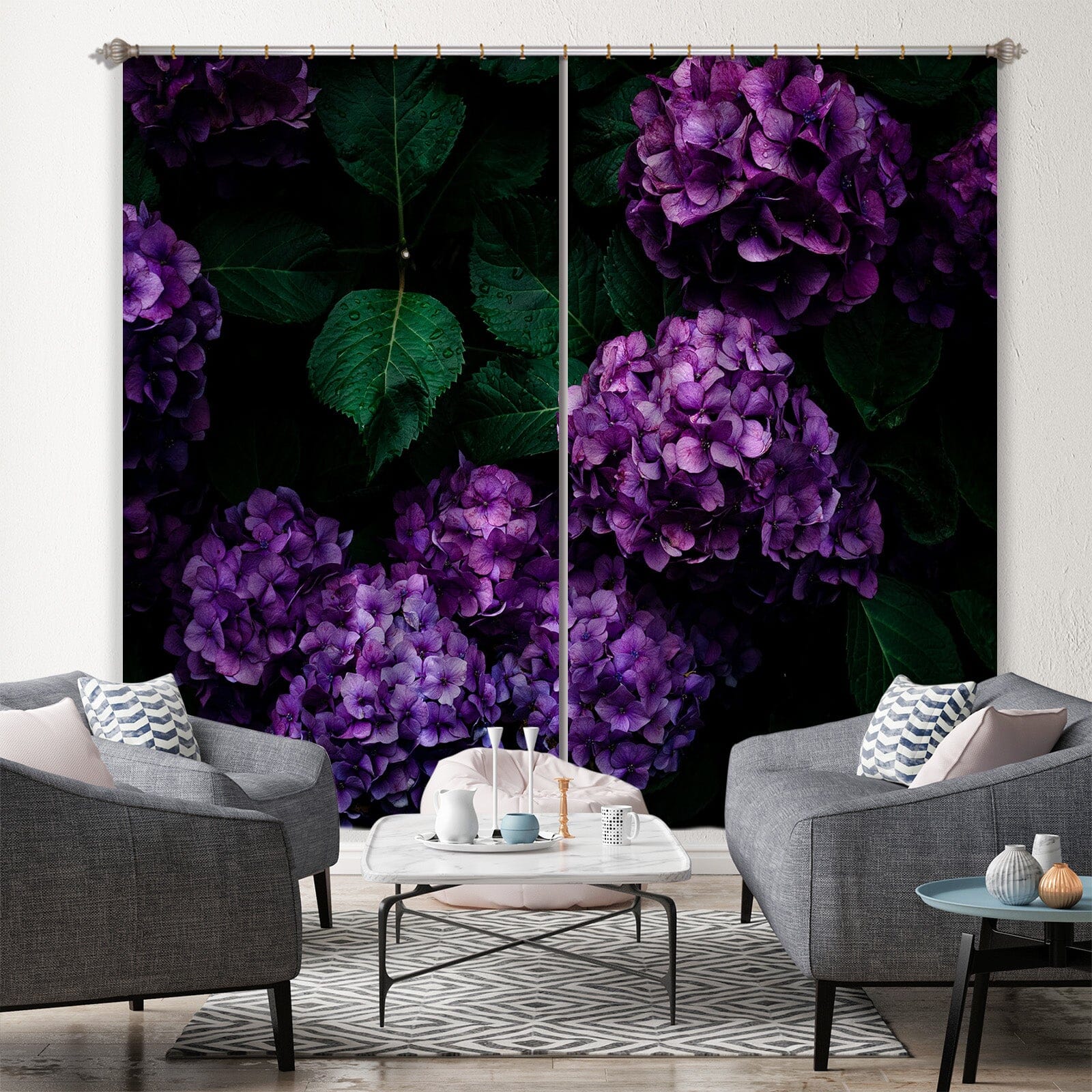 3D Purple Hydrangea 048 Noirblanc777 Curtain Curtains Drapes Curtains AJ Creativity Home 