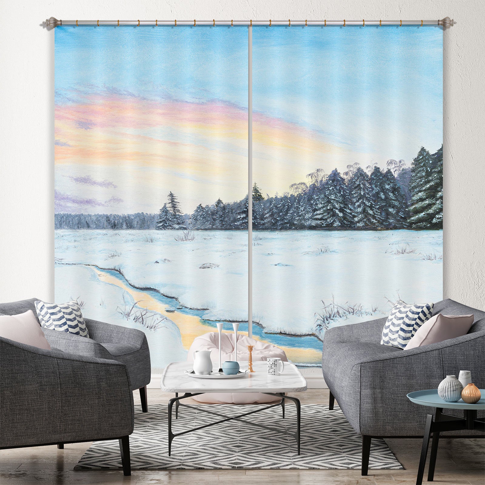 3D Snowfield Forest 1731 Marina Zotova Curtain Curtains Drapes