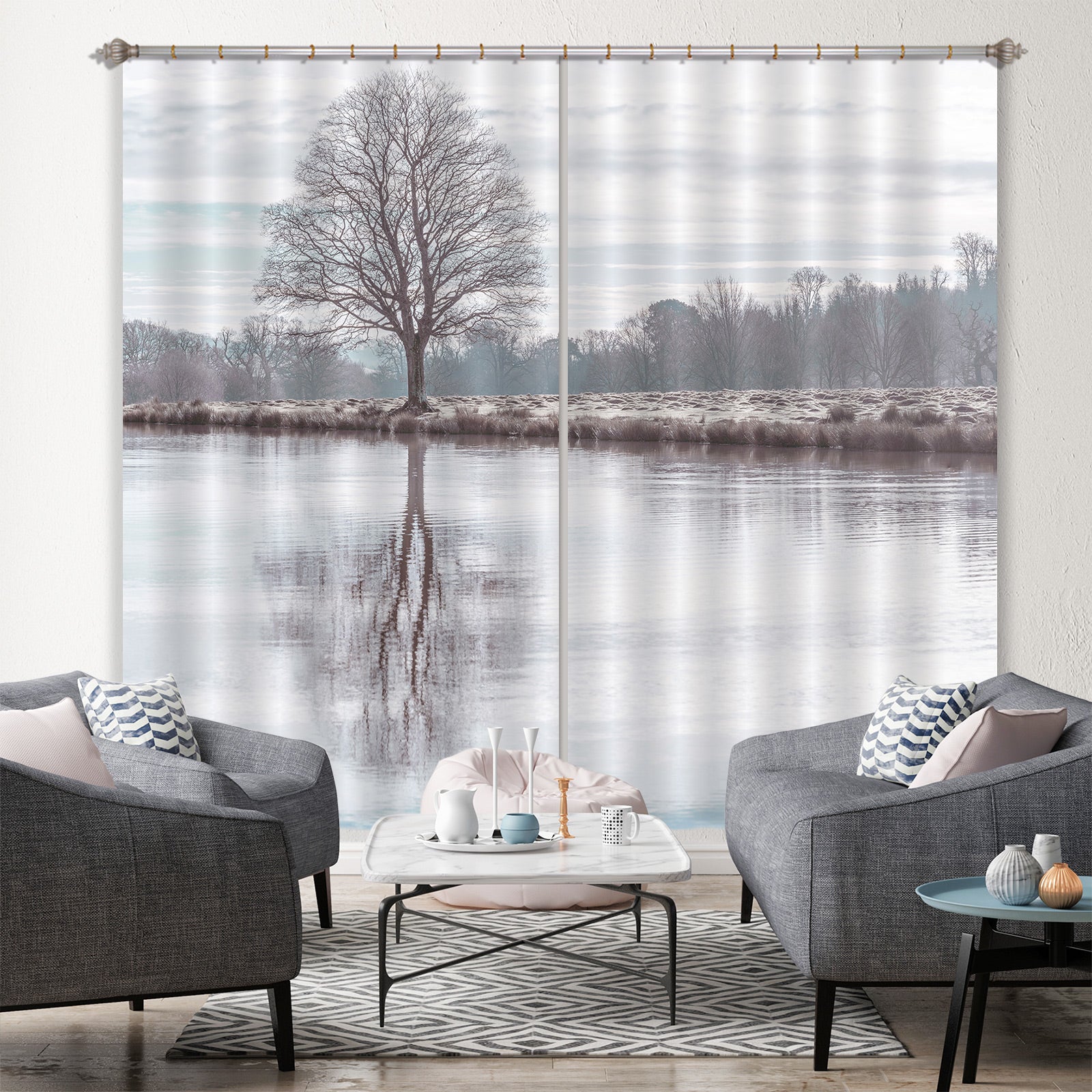 3D Tree Lake 081 Assaf Frank Curtain Curtains Drapes