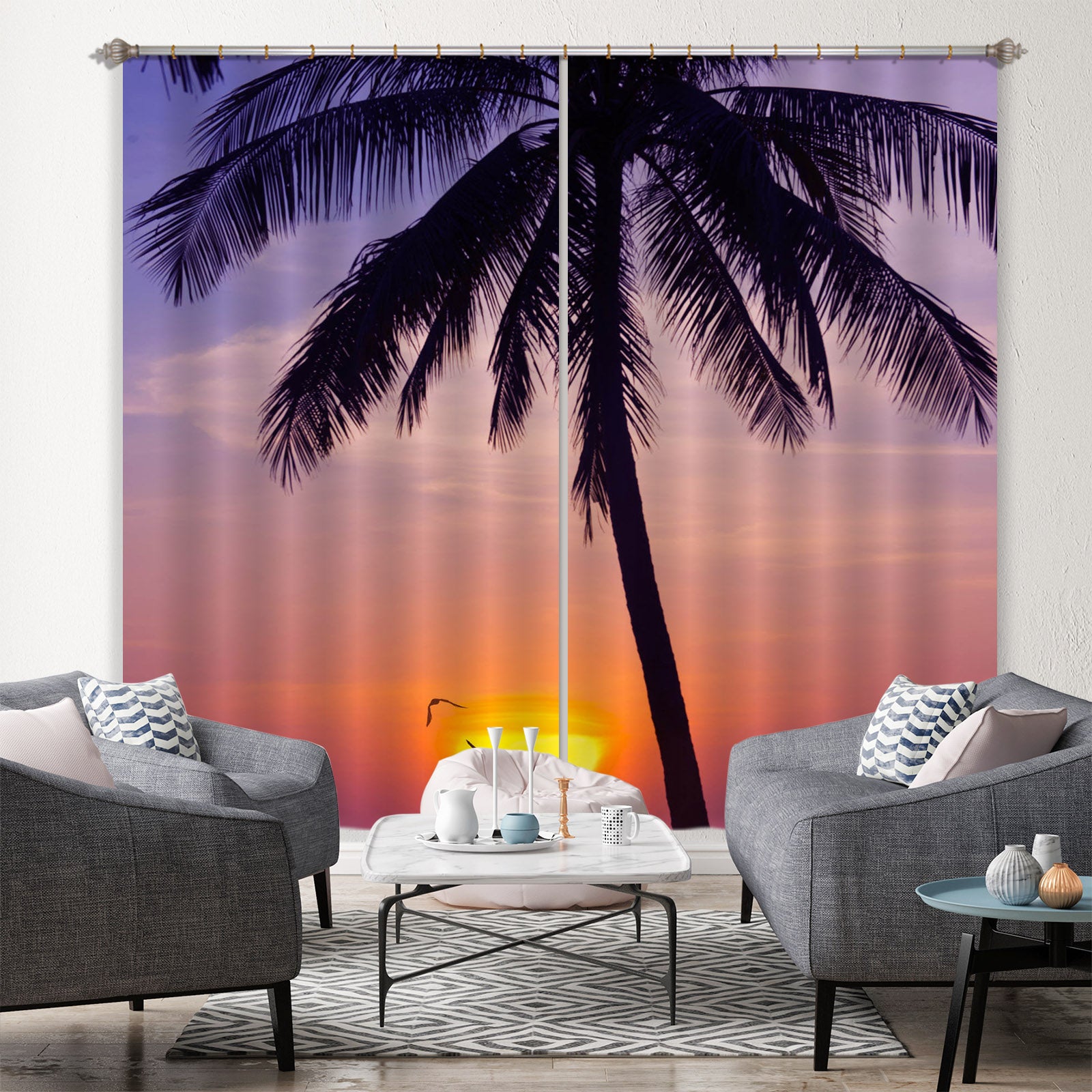3D Sunset Coconut Tree 161 Marco Carmassi Curtain Curtains Drapes