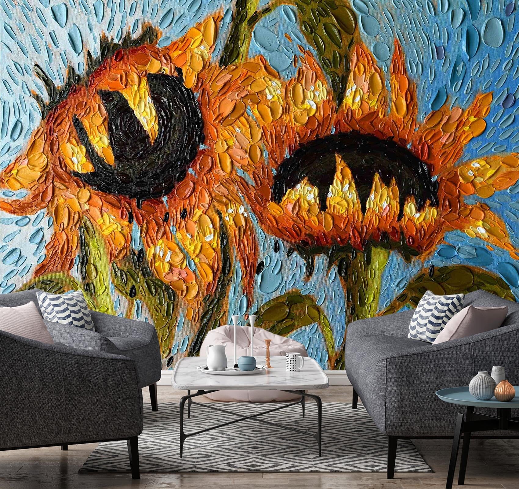 3D Serenity Sunflowers 1414 Dena Tollefson Wall Mural Wall Murals Wallpaper AJ Wallpaper 2 