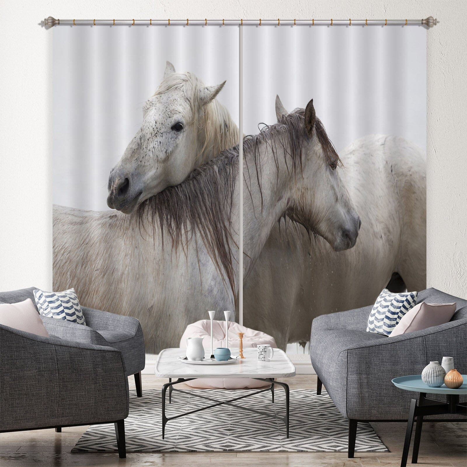 3D Two Horses 066 Marco Carmassi Curtain Curtains Drapes Curtains AJ Creativity Home 