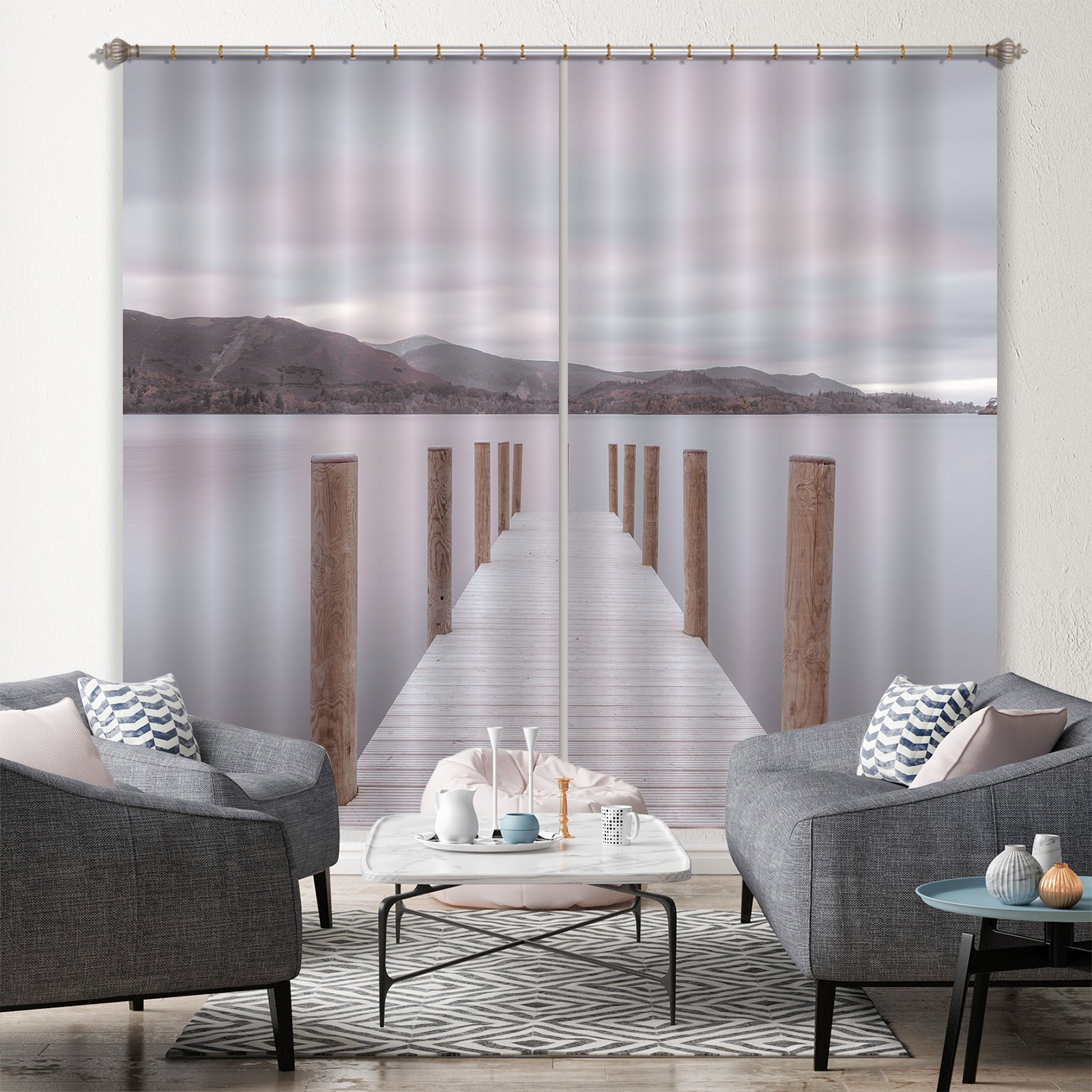 3D Lakeside Pier 070 Assaf Frank Curtain Curtains Drapes