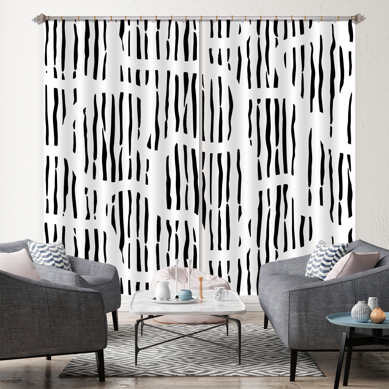 3D Black Strips Pattern 11182 Kashmira Jayaprakash Curtain Curtains Drapes