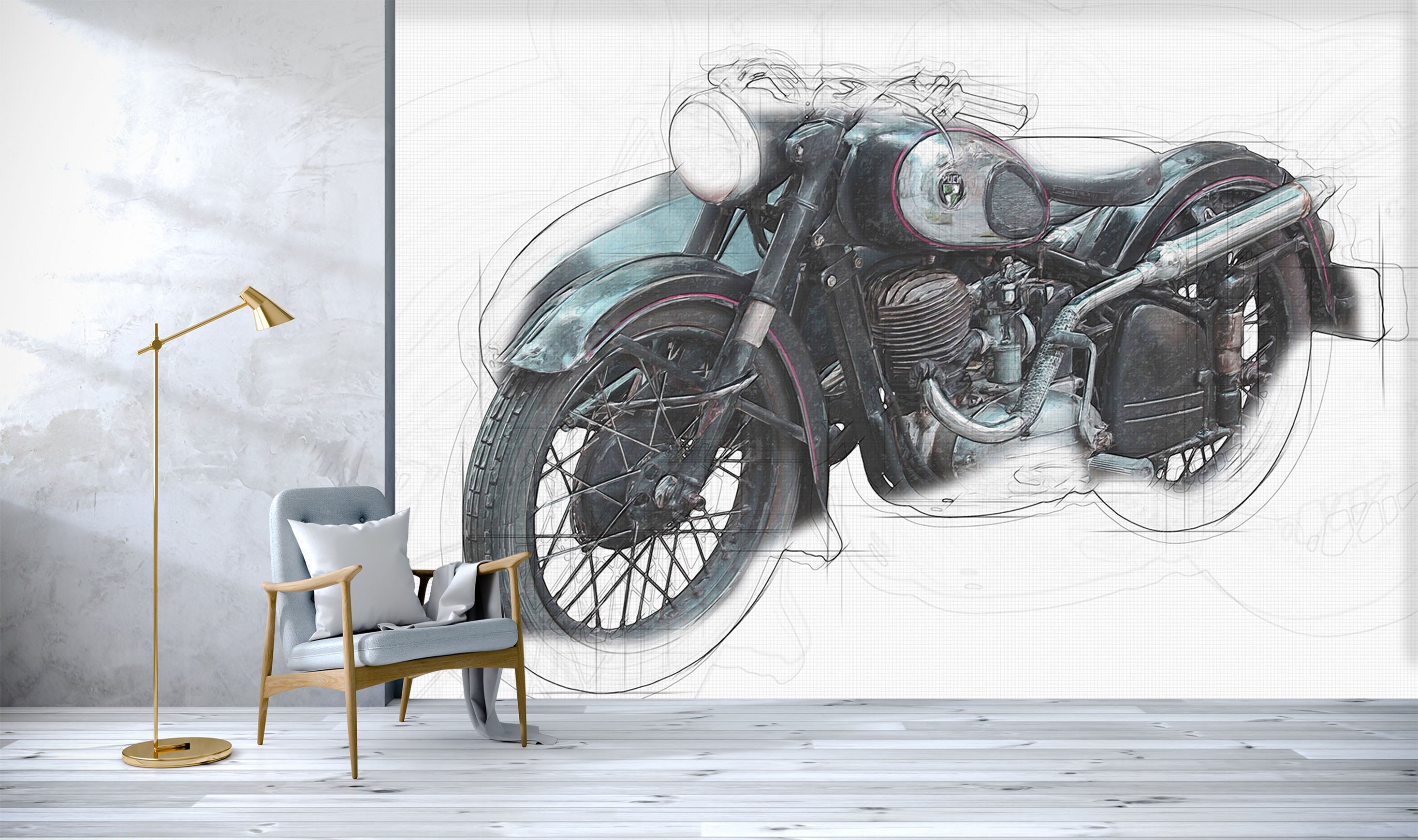3D Motorcycle Sketch 127 Vehicle Wall Murals