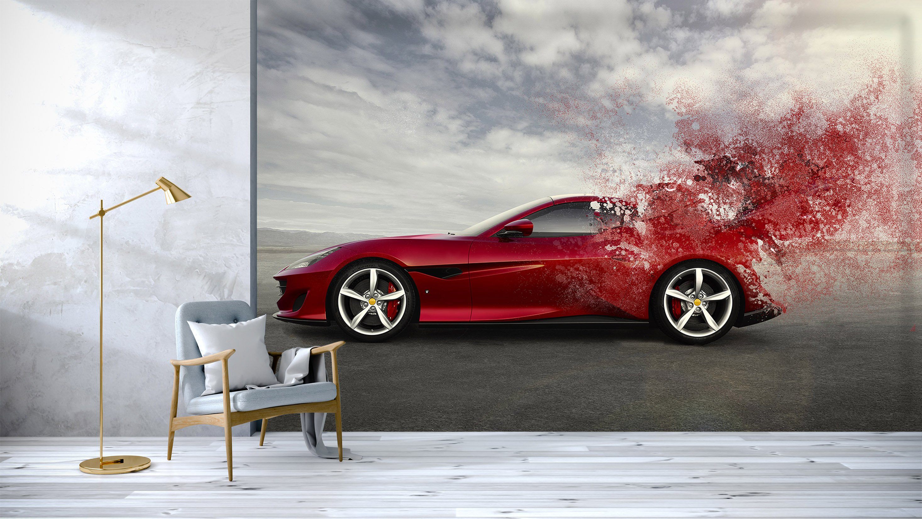 3D Red Sports Car 895 Vehicle Wall Murals Wallpaper AJ Wallpaper 