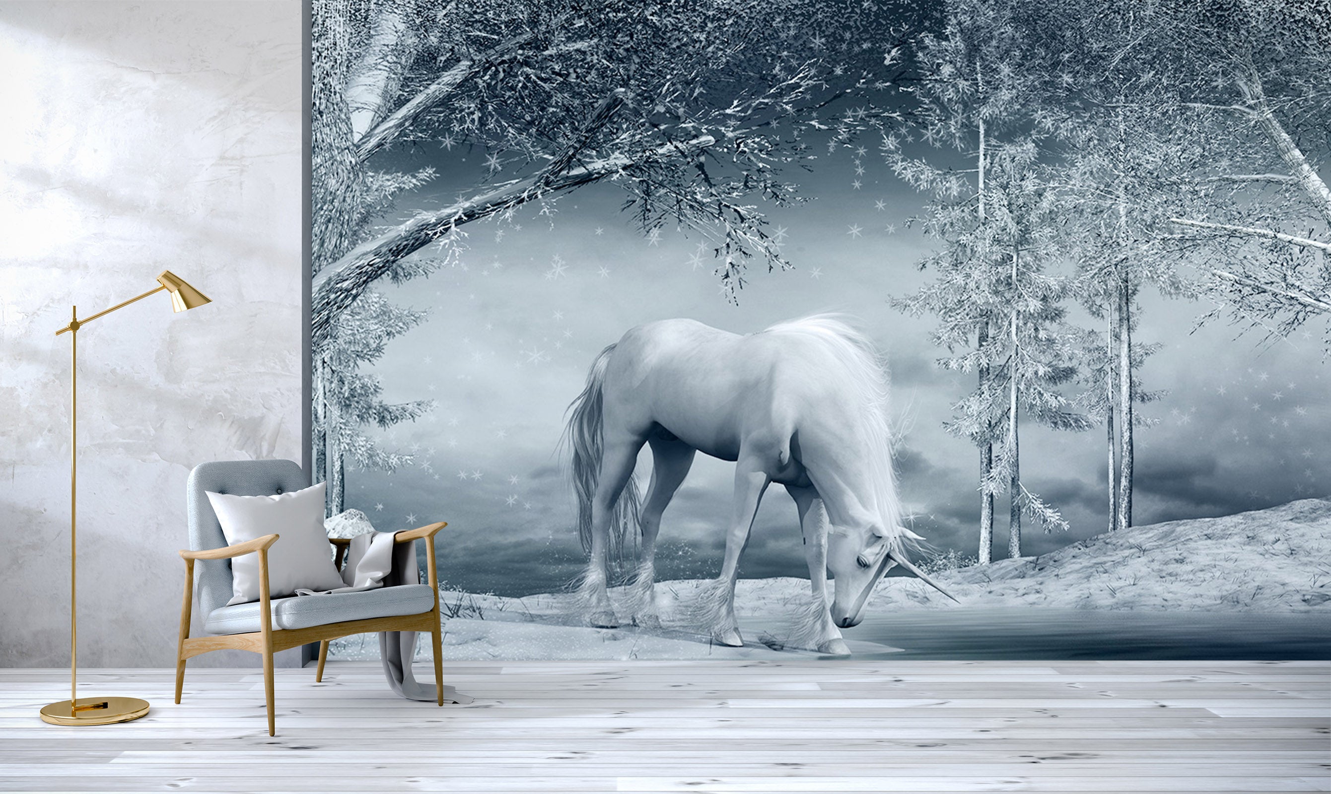 3D Forest White Horse 1588 Wall Murals
