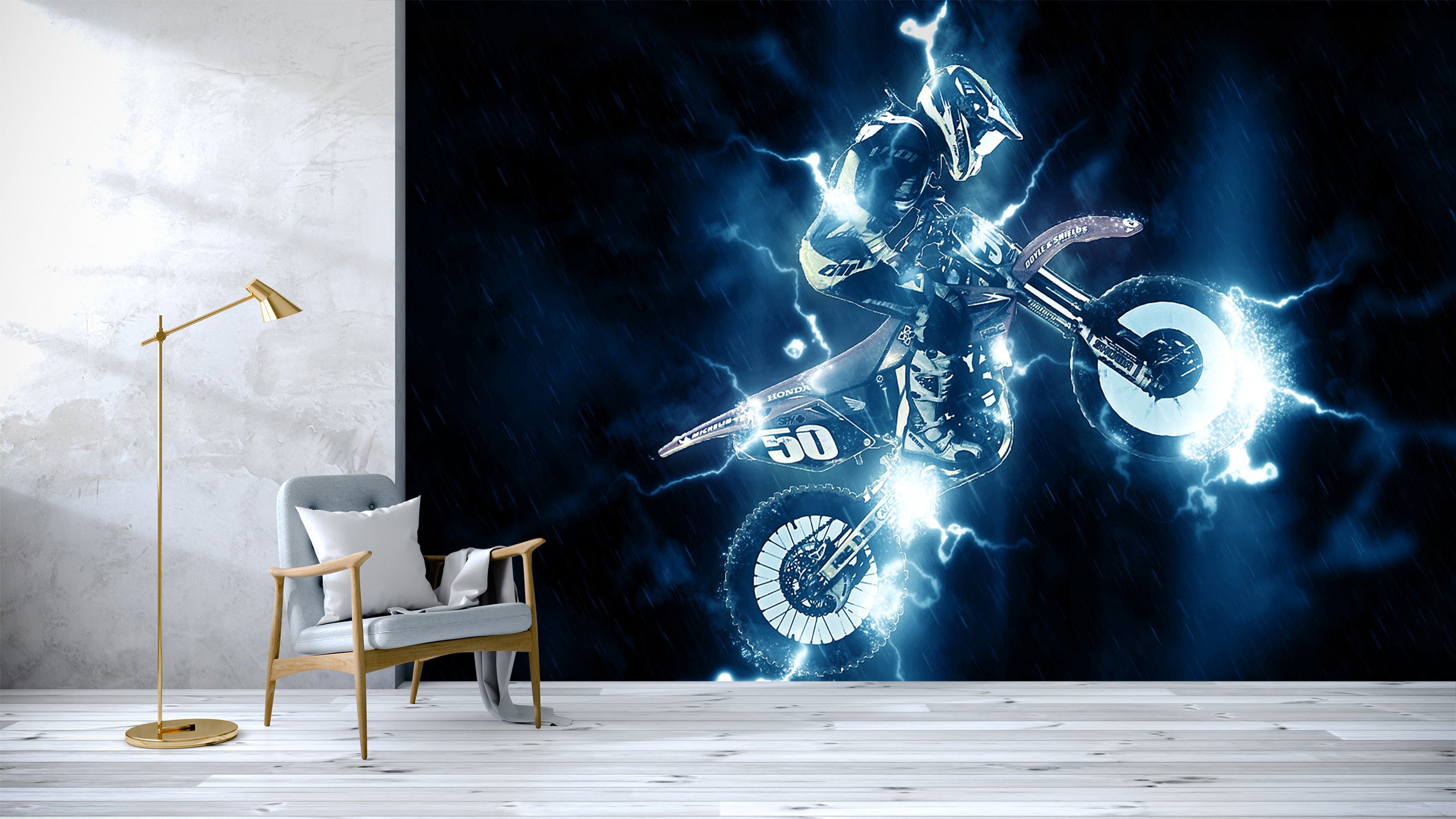 3D Lightning Motorcycl 050 Vehicle Wall Murals
