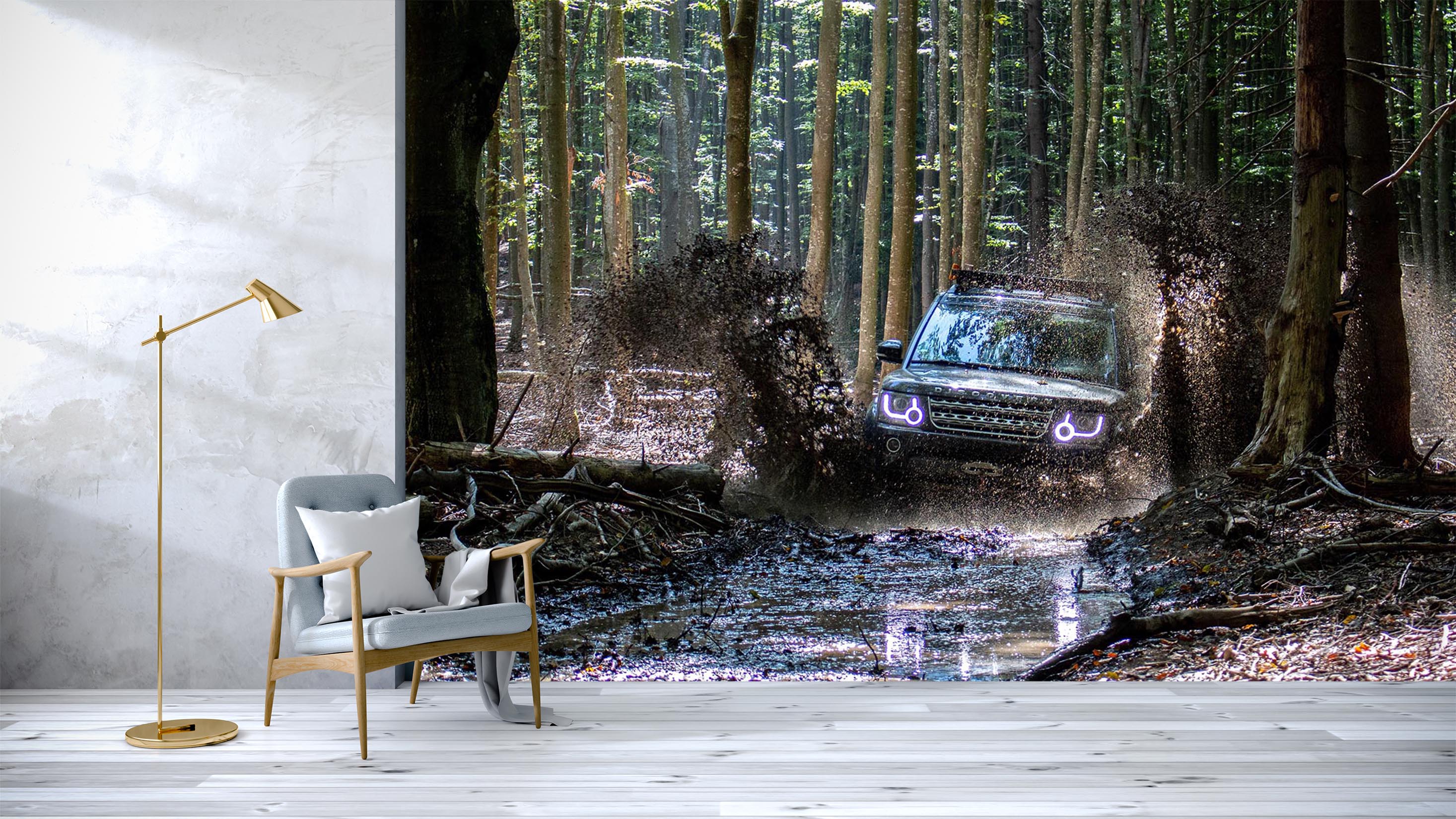 3D Offroad Woods River 180 Vehicle Wall Murals
